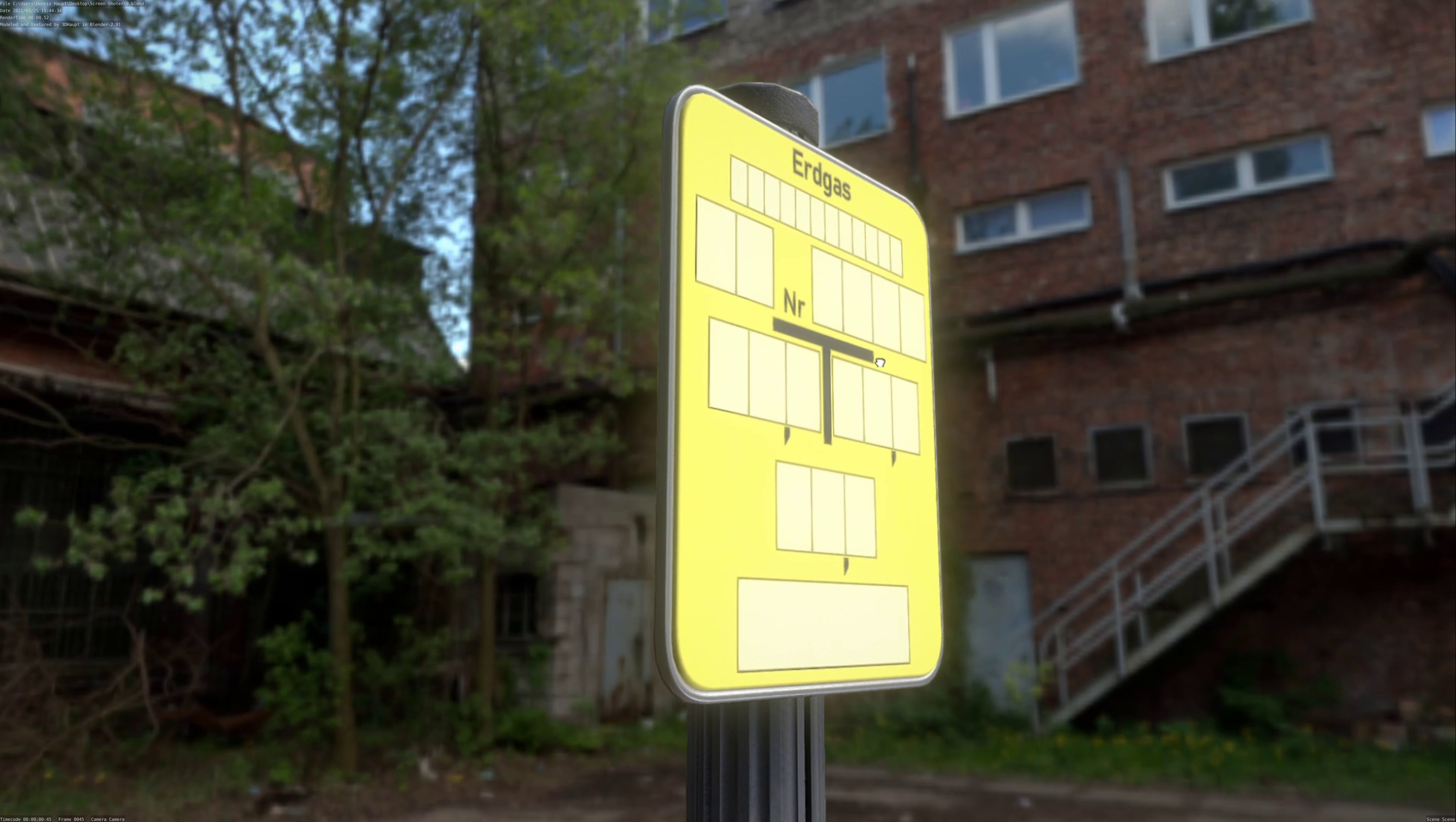 Hinweisschild Erdgas mit Pfosten und Rahmen Low-poly 3D model_89