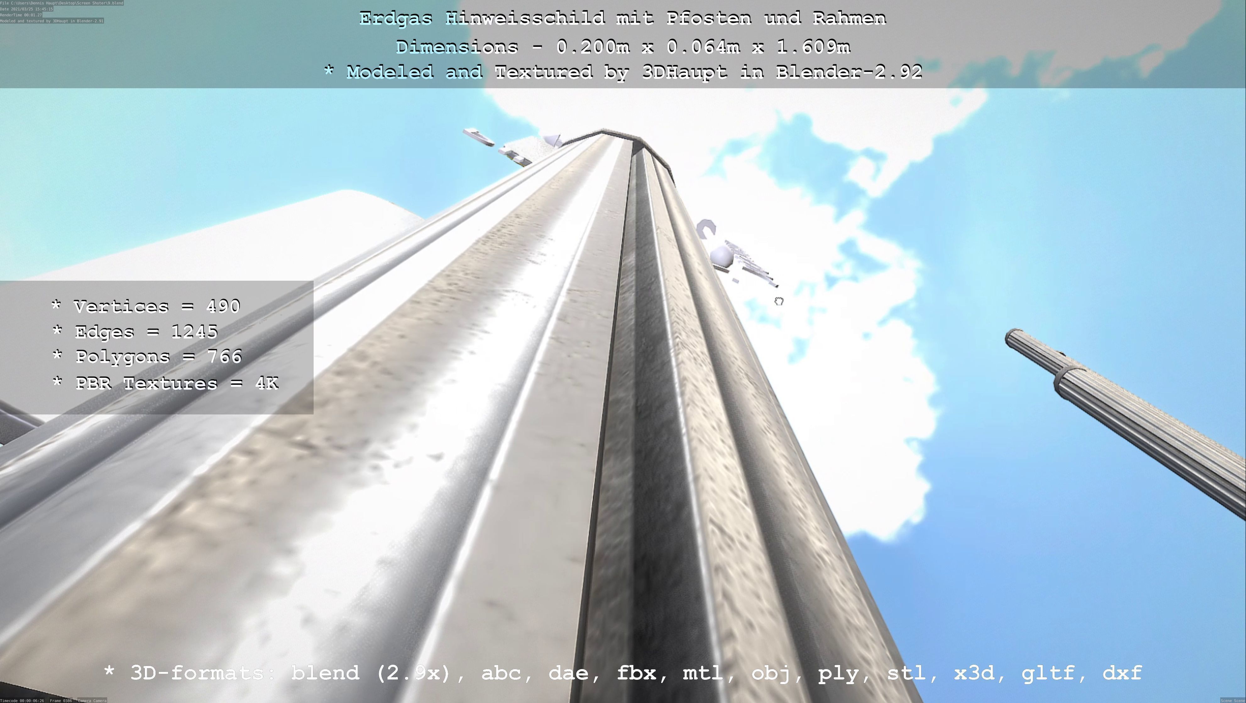 Hinweisschild Erdgas mit Pfosten und Rahmen Low-poly 3D model_93