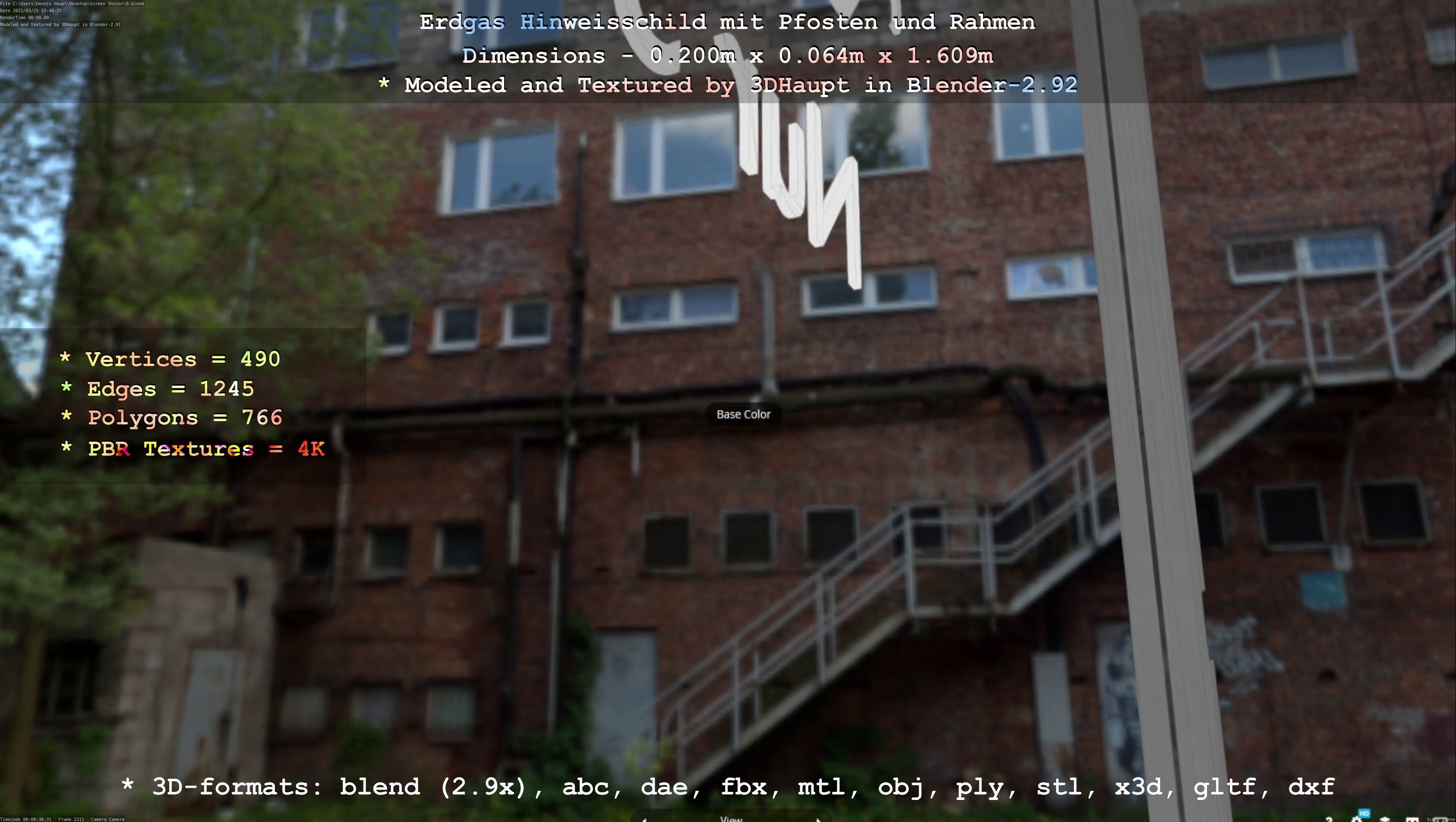 Hinweisschild Erdgas mit Pfosten und Rahmen Low-poly 3D model_95