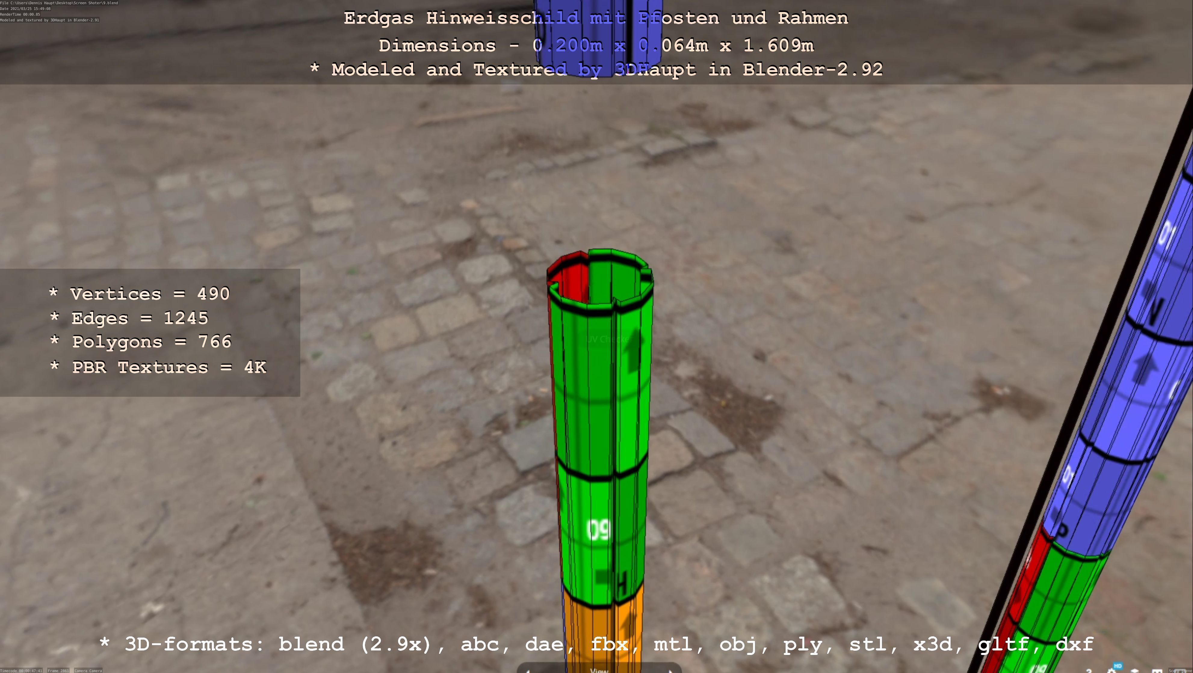 Hinweisschild Erdgas mit Pfosten und Rahmen Low-poly 3D model_94
