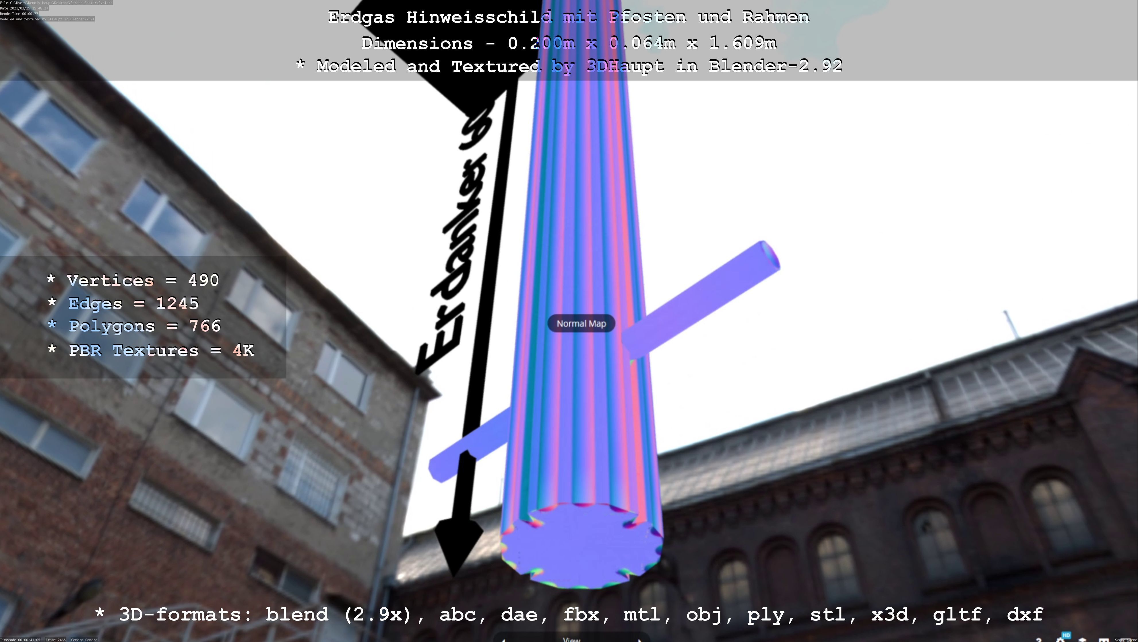 Hinweisschild Erdgas mit Pfosten und Rahmen Low-poly 3D model_47