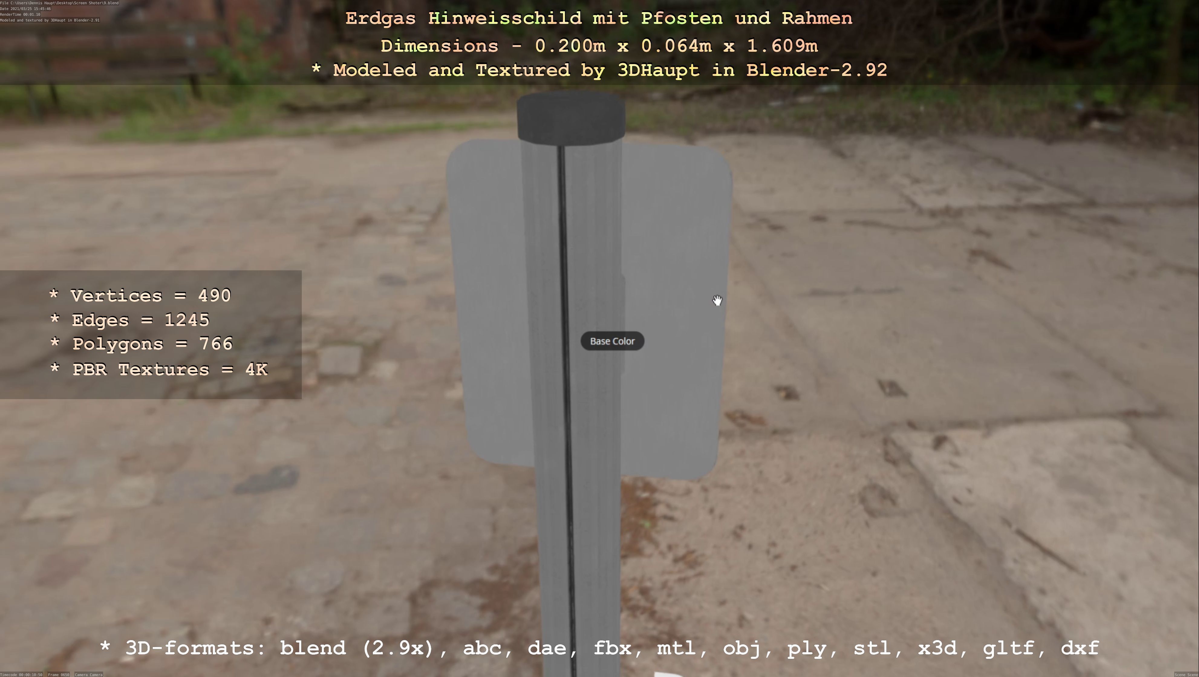 Hinweisschild Erdgas mit Pfosten und Rahmen Low-poly 3D model_25