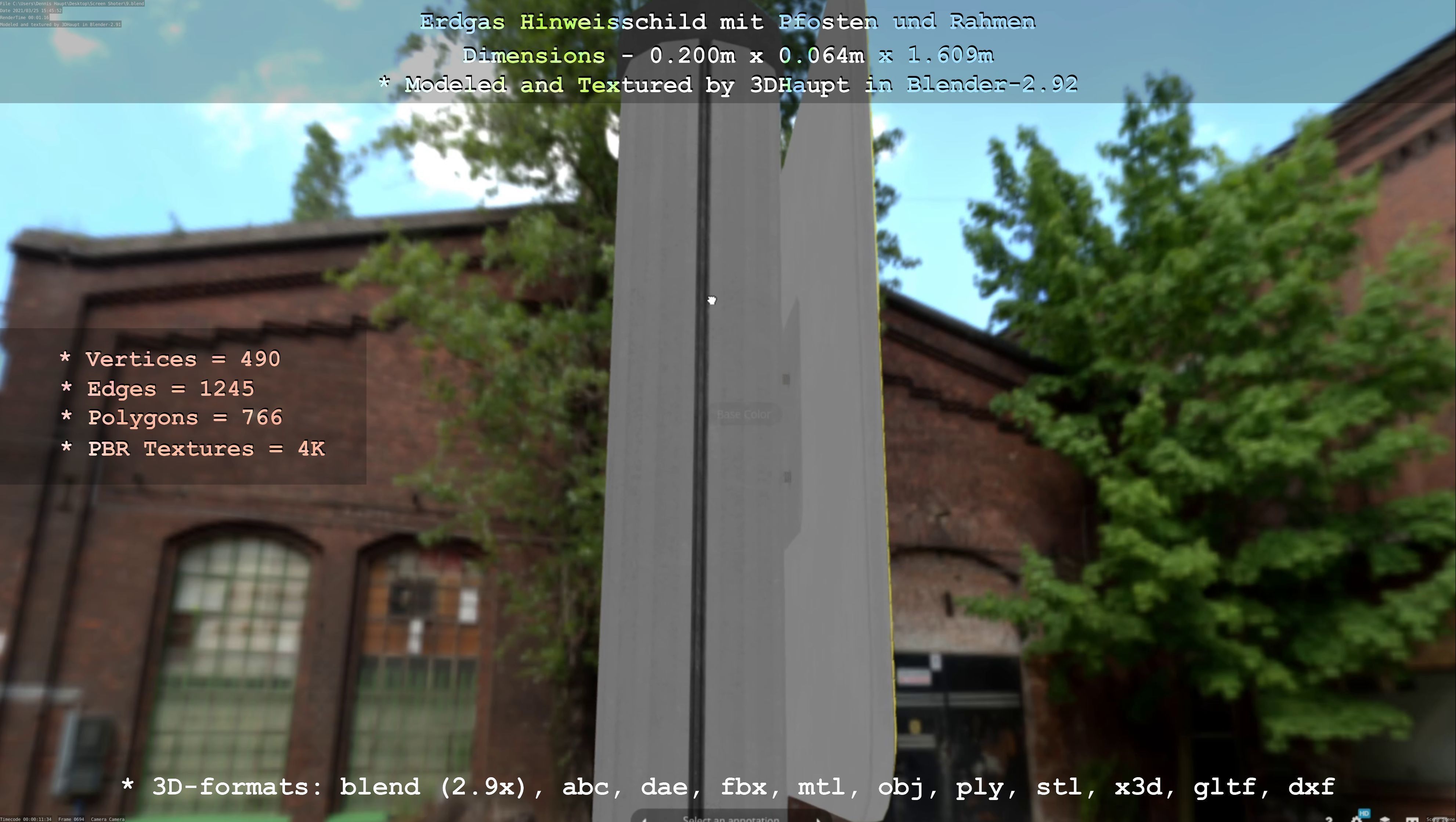 Hinweisschild Erdgas mit Pfosten und Rahmen Low-poly 3D model_81