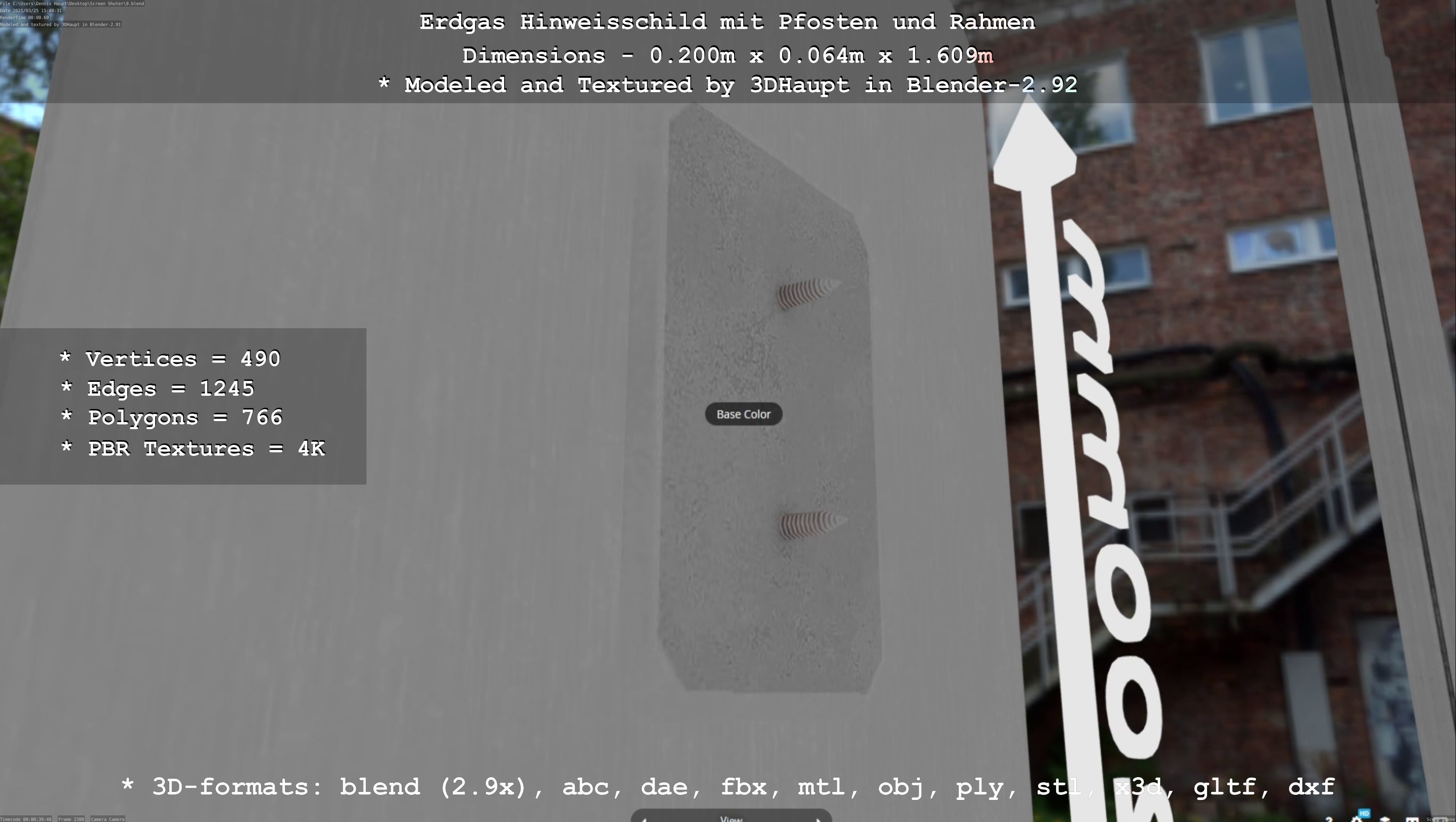 Hinweisschild Erdgas mit Pfosten und Rahmen Low-poly 3D model_80