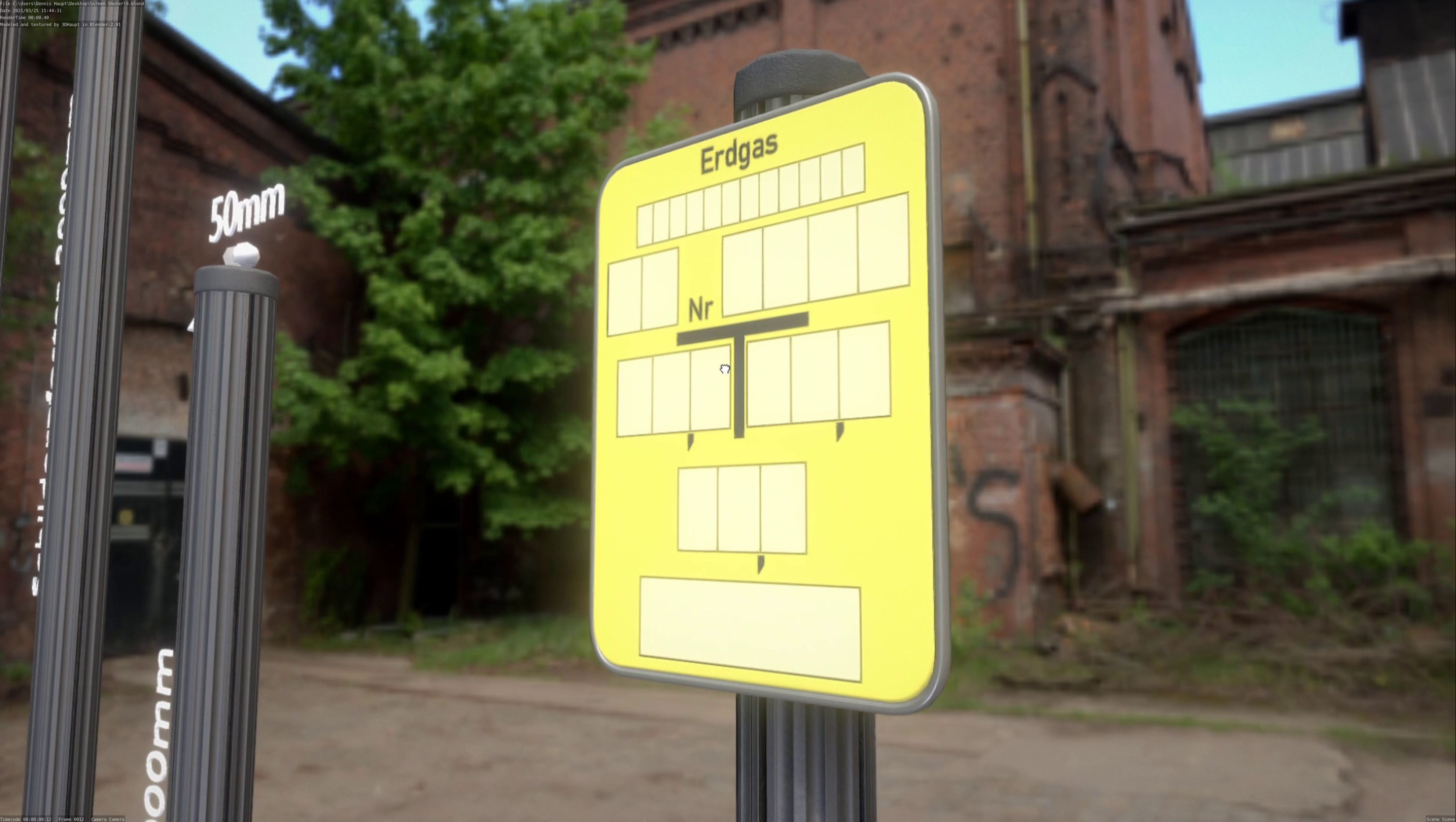 Hinweisschild Erdgas mit Pfosten und Rahmen Low-poly 3D model_71