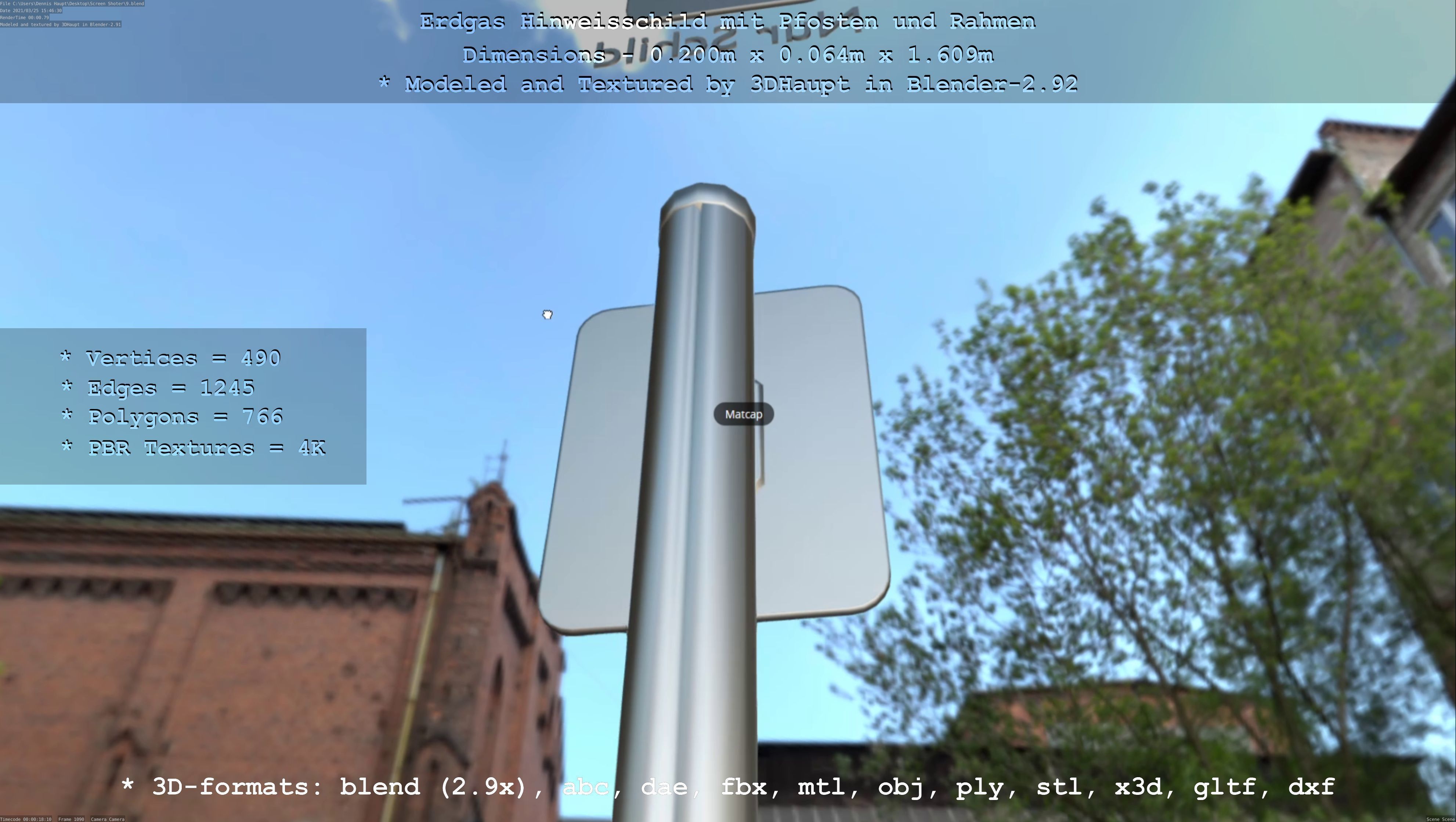 Hinweisschild Erdgas mit Pfosten und Rahmen Low-poly 3D model_30