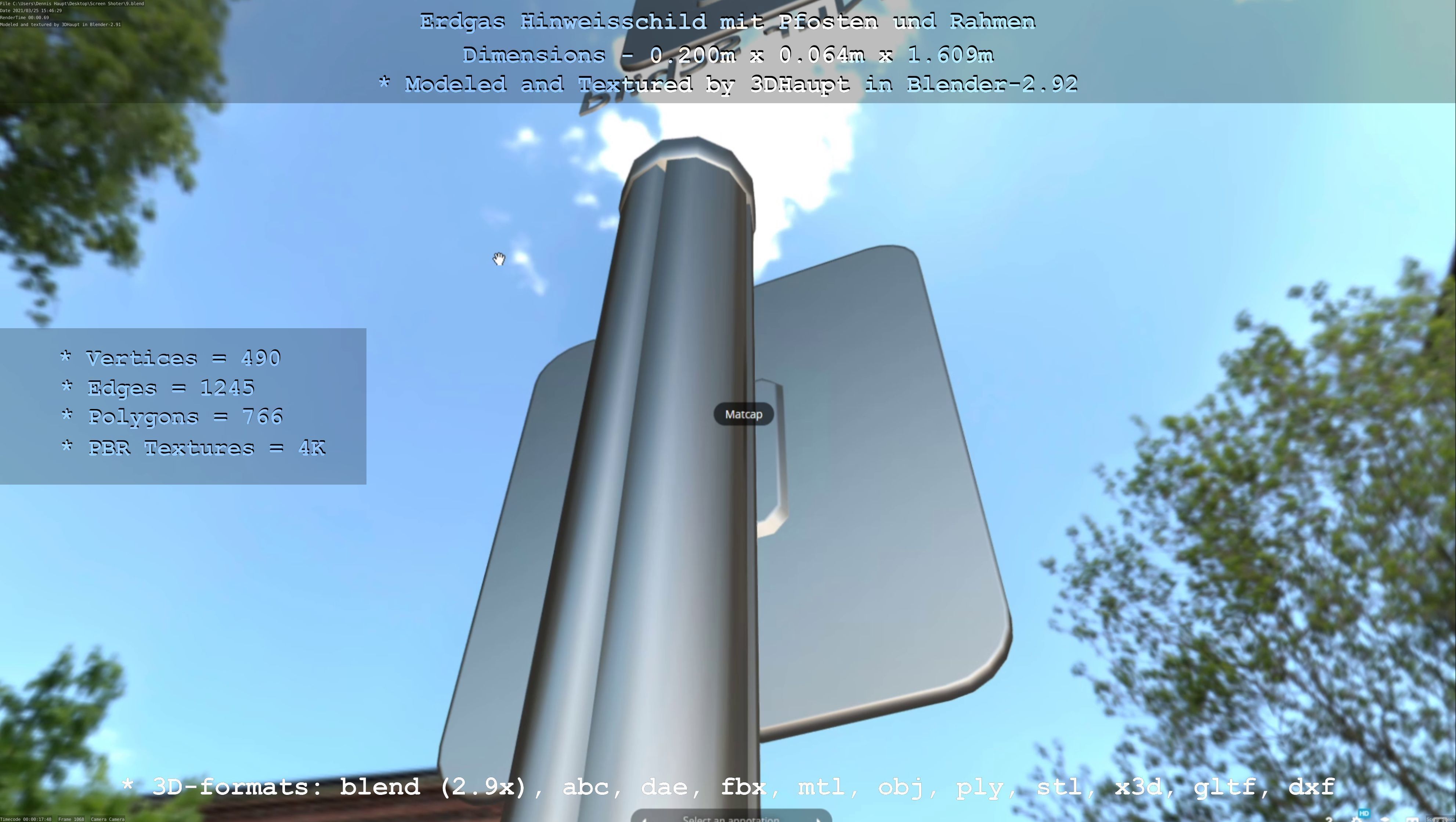 Hinweisschild Erdgas mit Pfosten und Rahmen Low-poly 3D model_98