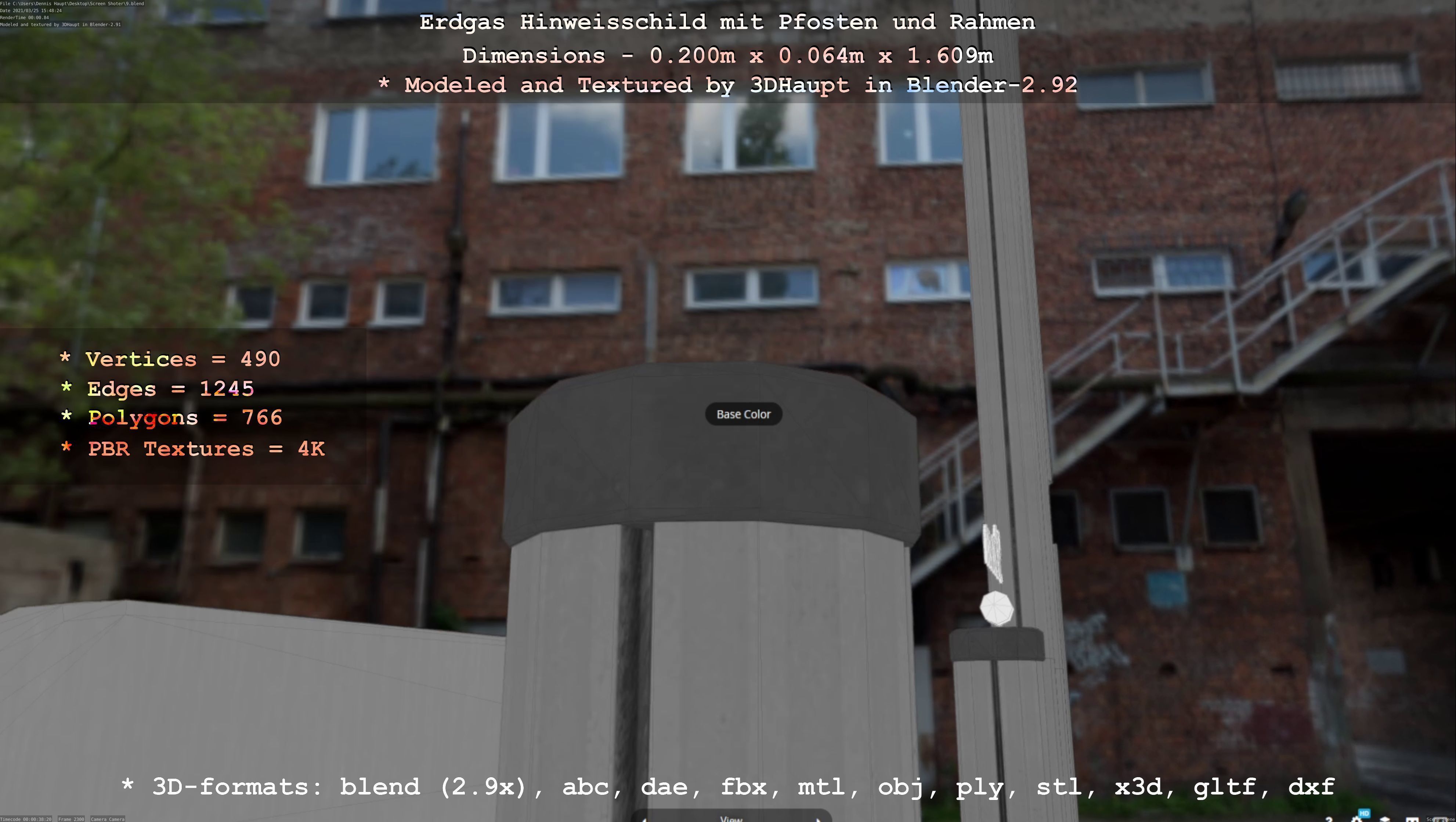 Hinweisschild Erdgas mit Pfosten und Rahmen Low-poly 3D model_52