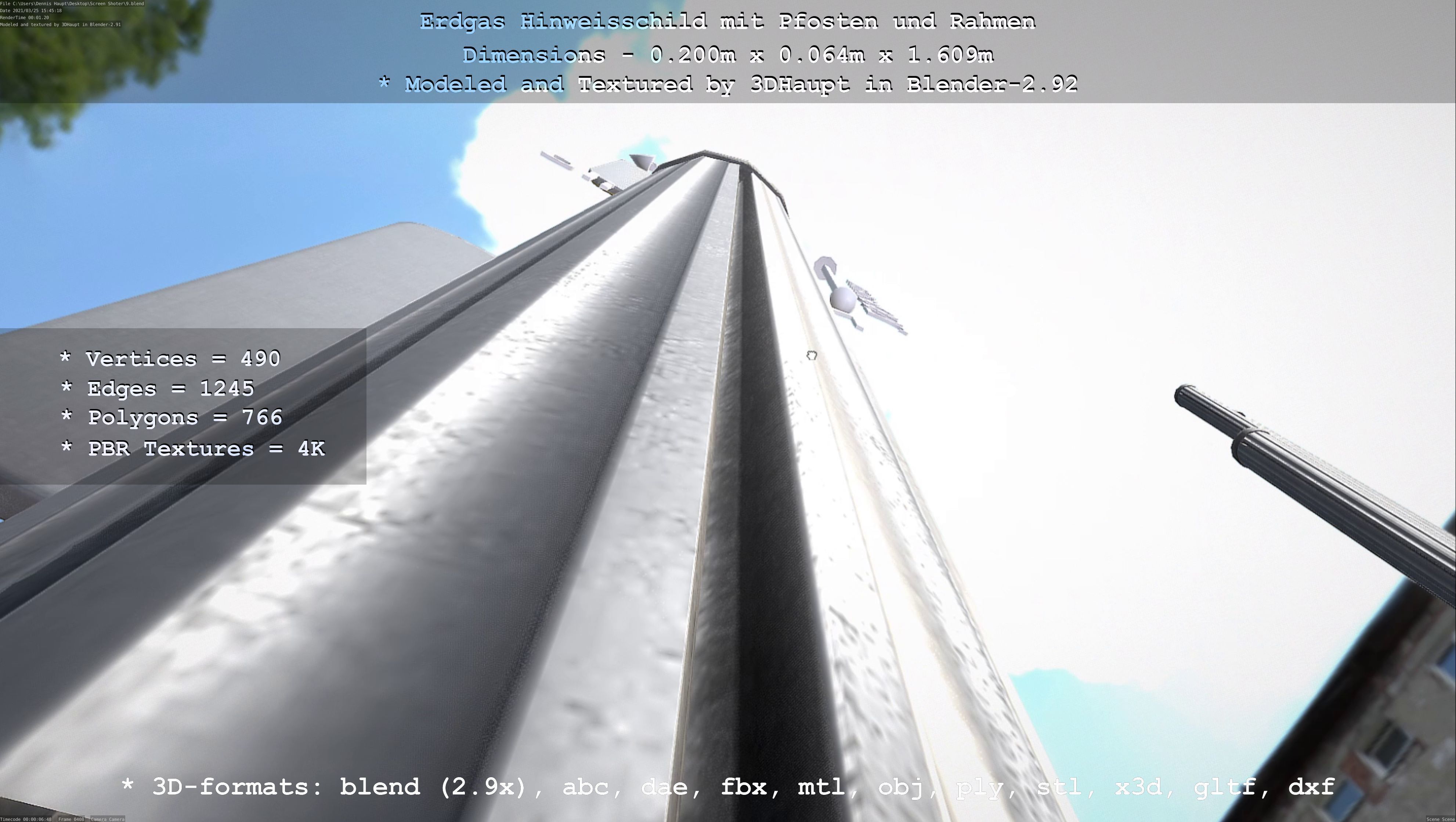 Hinweisschild Erdgas mit Pfosten und Rahmen Low-poly 3D model_22