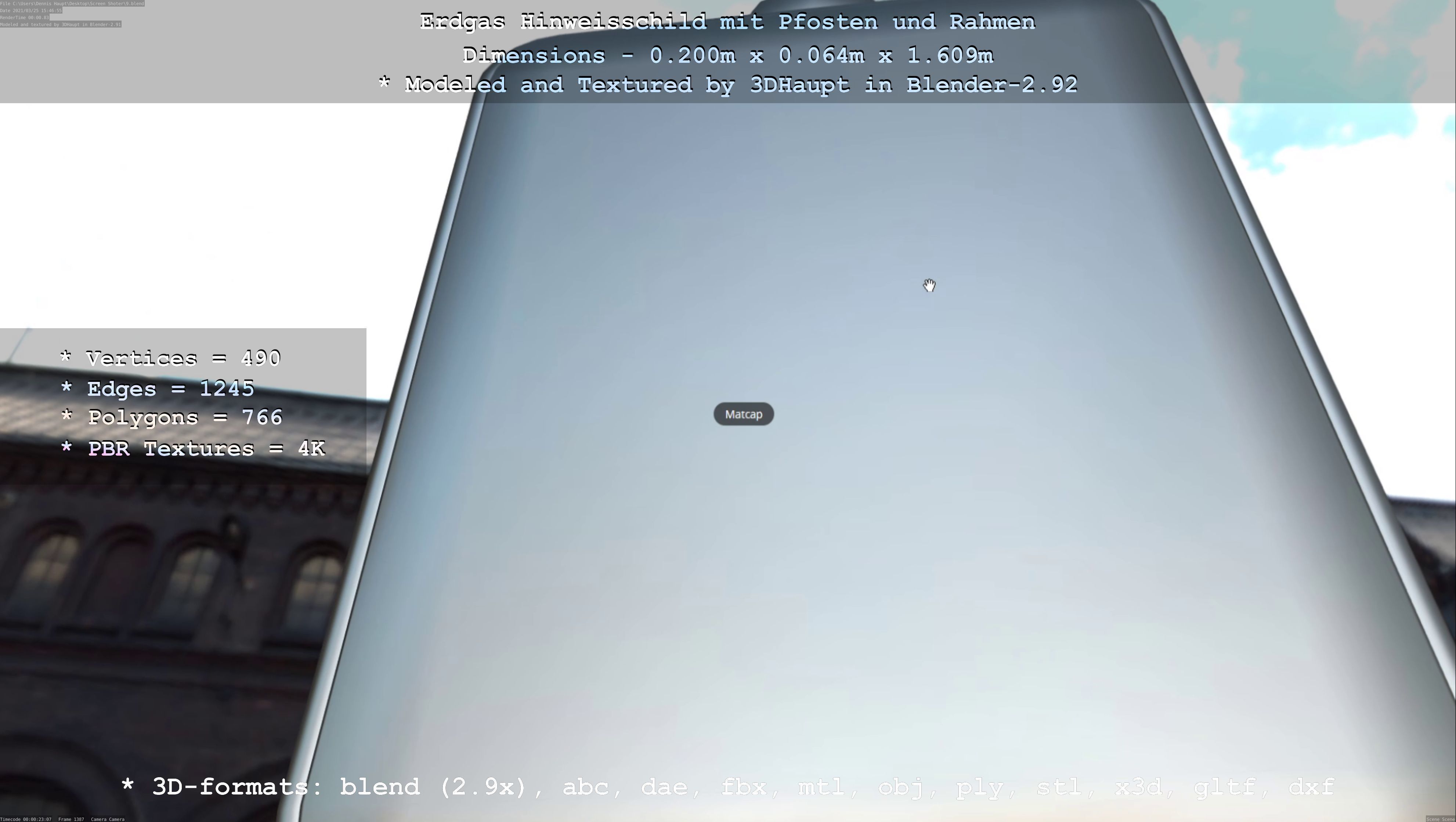 Hinweisschild Erdgas mit Pfosten und Rahmen Low-poly 3D model_96