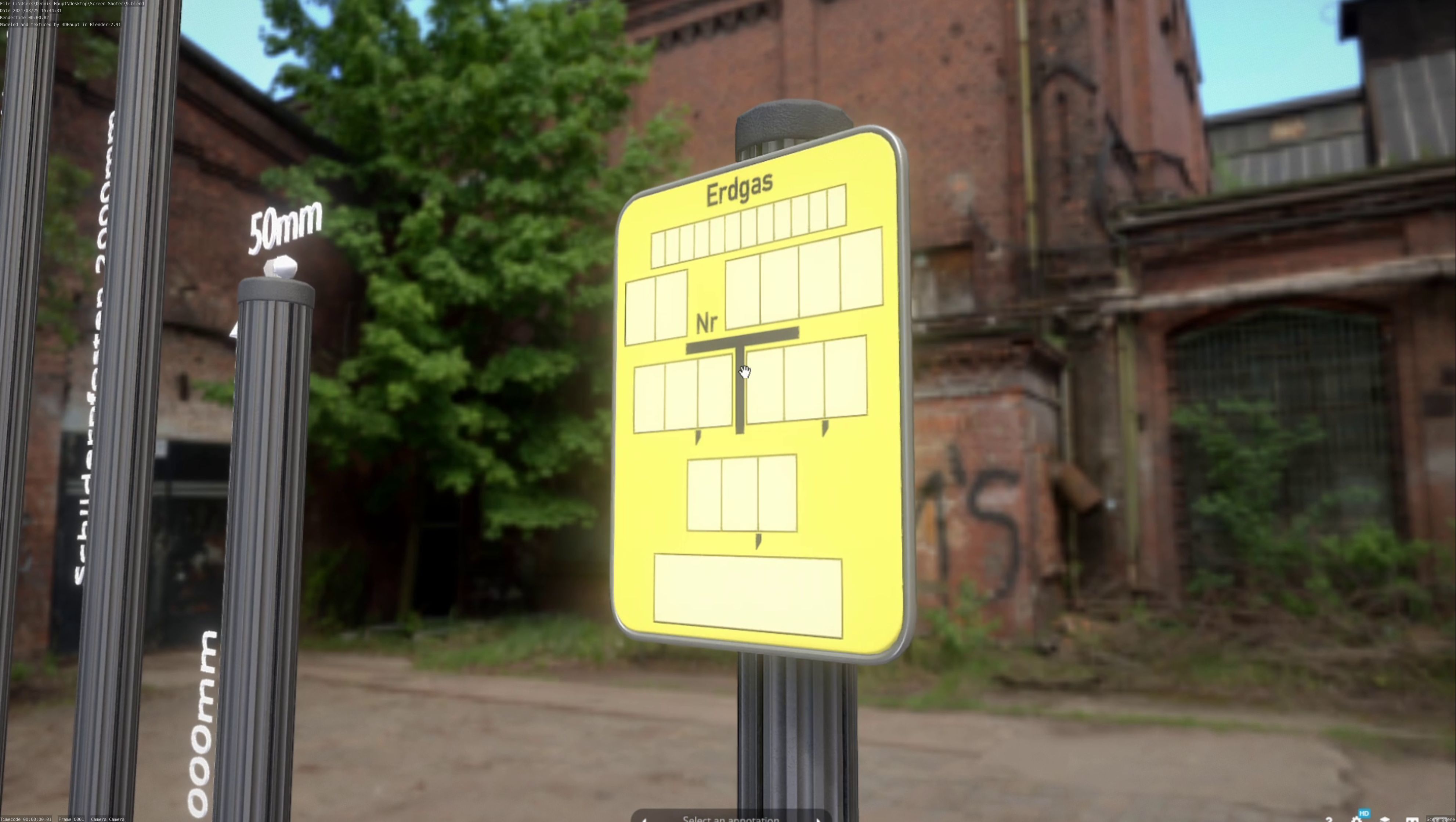 Hinweisschild Erdgas mit Pfosten und Rahmen Low-poly 3D model_10