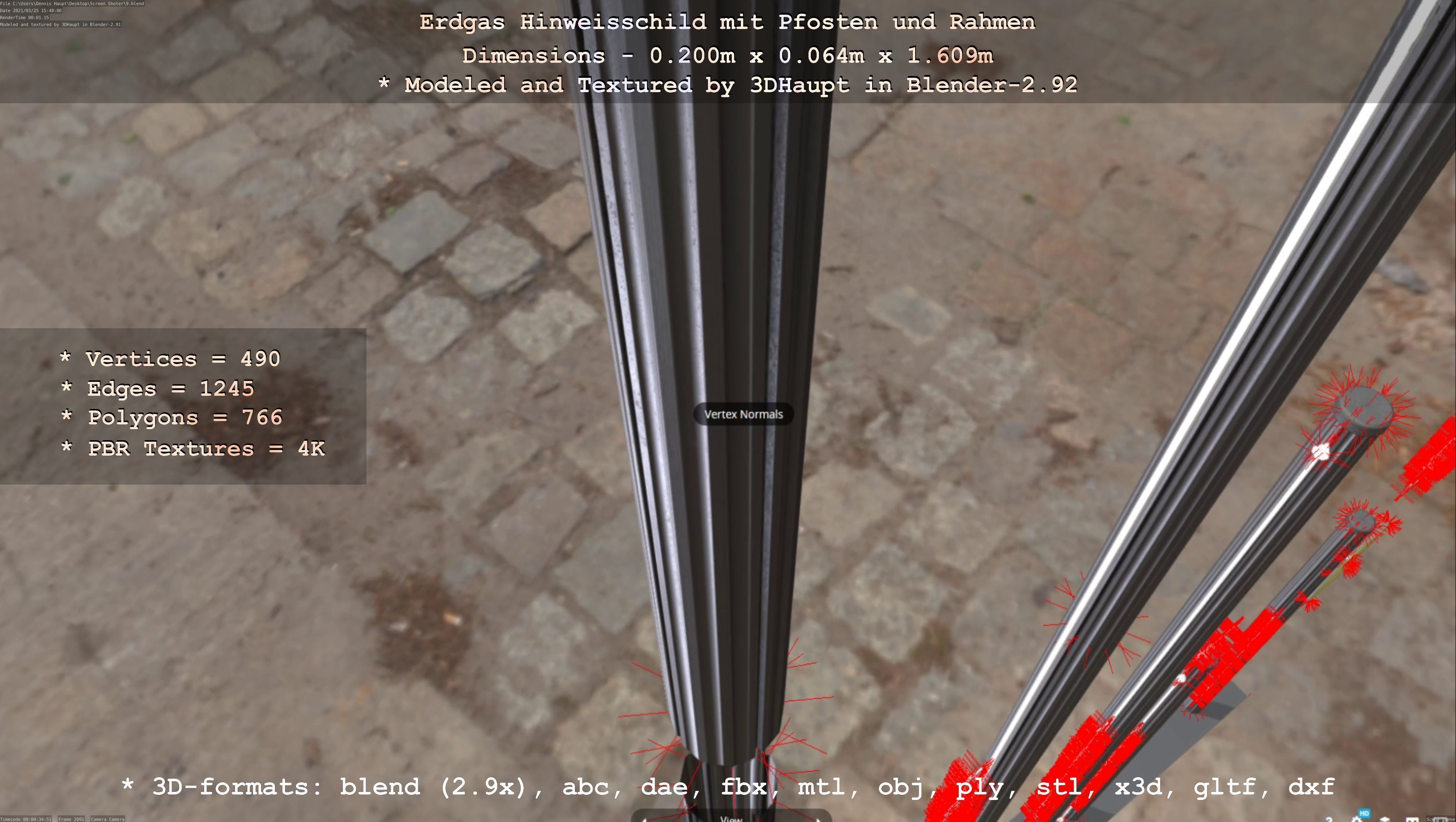 Hinweisschild Erdgas mit Pfosten und Rahmen Low-poly 3D model_45