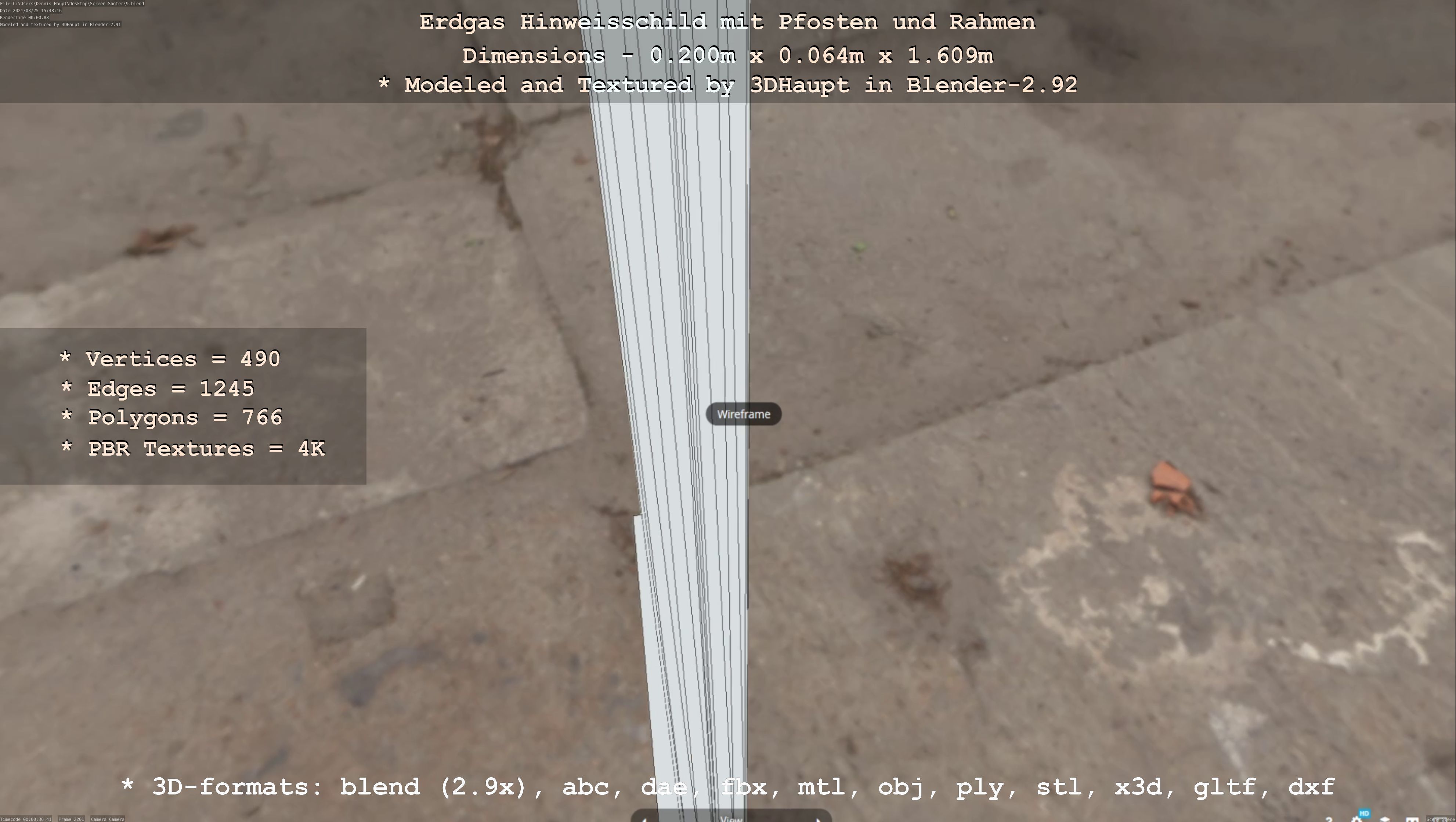 Hinweisschild Erdgas mit Pfosten und Rahmen Low-poly 3D model_69