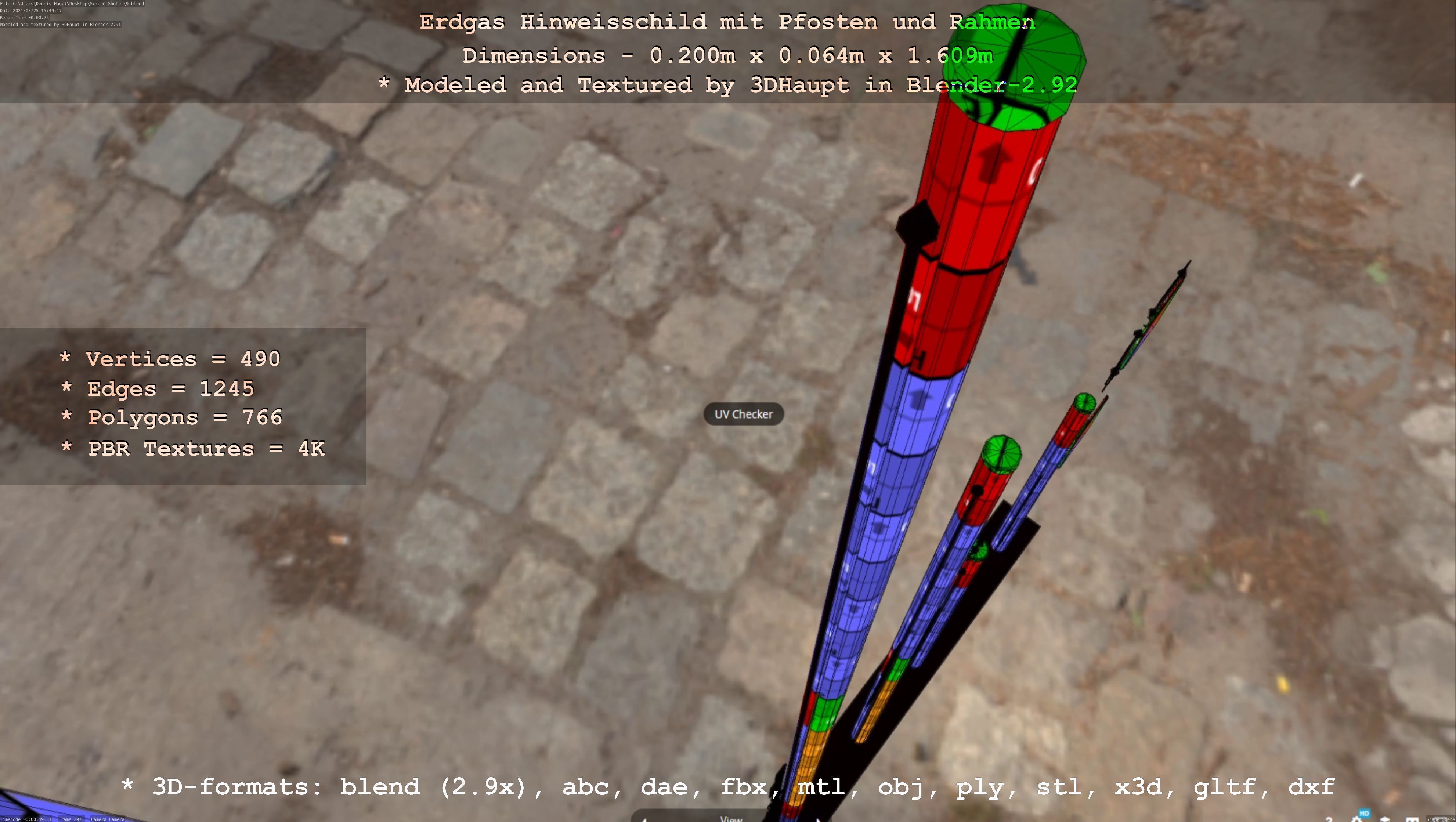 Hinweisschild Erdgas mit Pfosten und Rahmen Low-poly 3D model_70