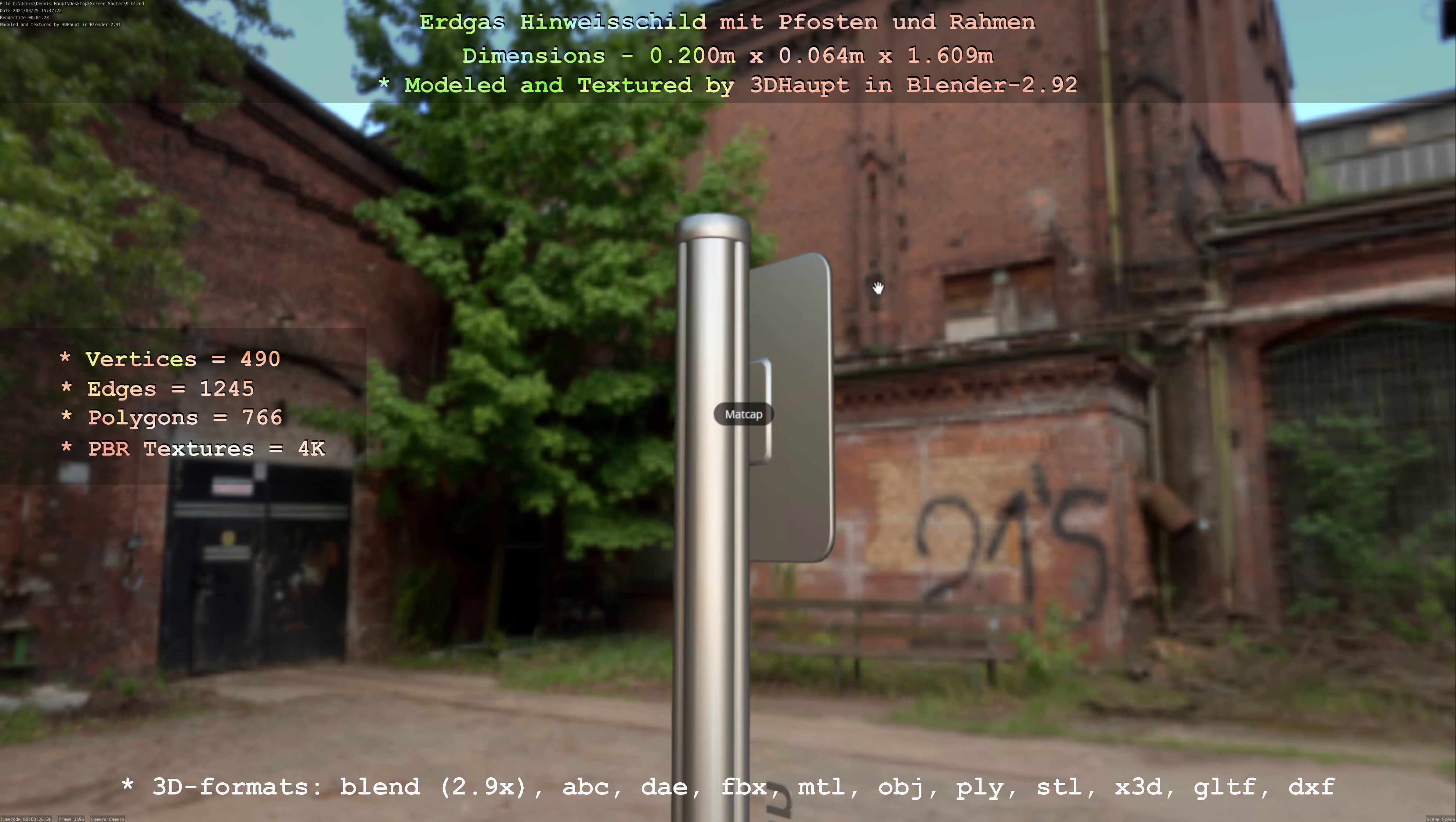 Hinweisschild Erdgas mit Pfosten und Rahmen Low-poly 3D model_79