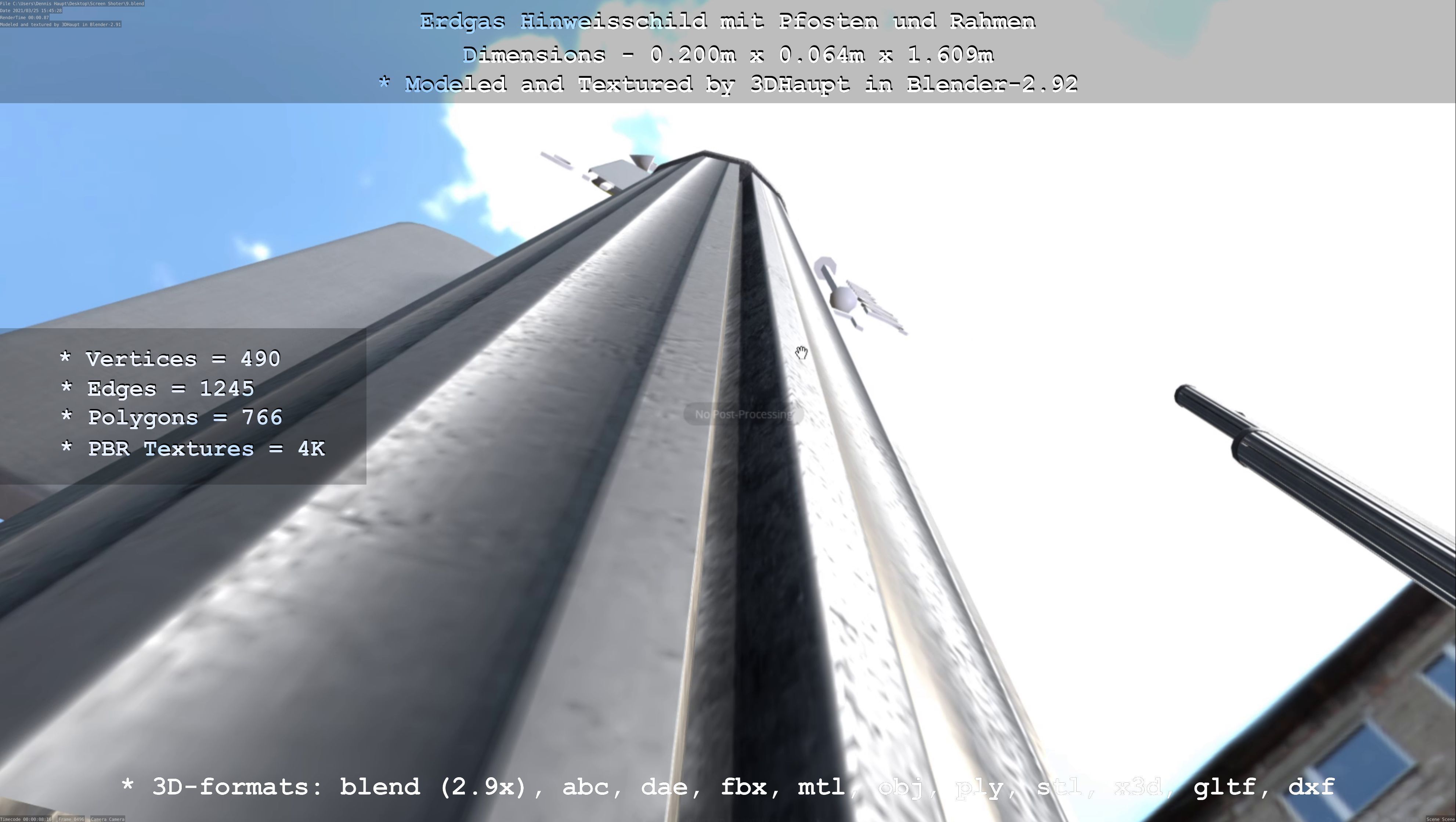 Hinweisschild Erdgas mit Pfosten und Rahmen Low-poly 3D model_91