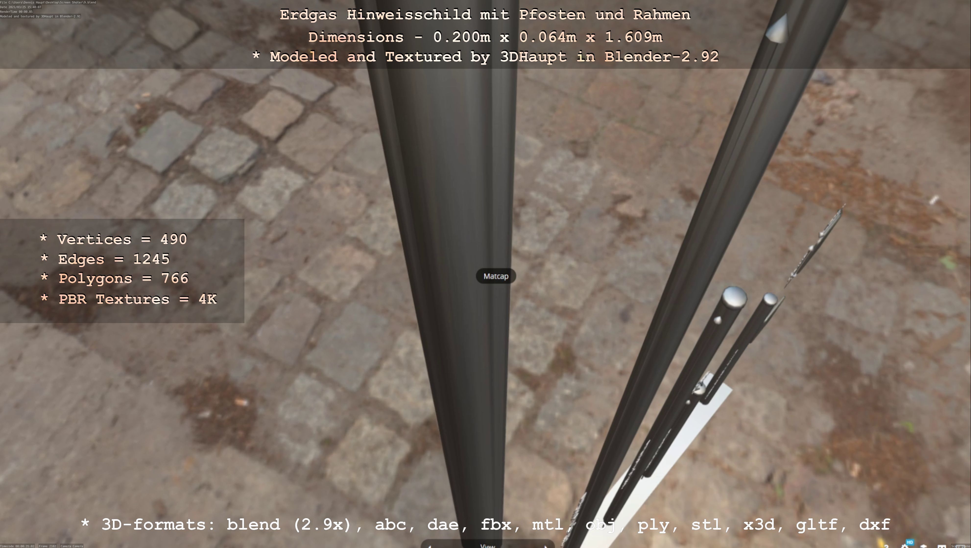 Hinweisschild Erdgas mit Pfosten und Rahmen Low-poly 3D model_46