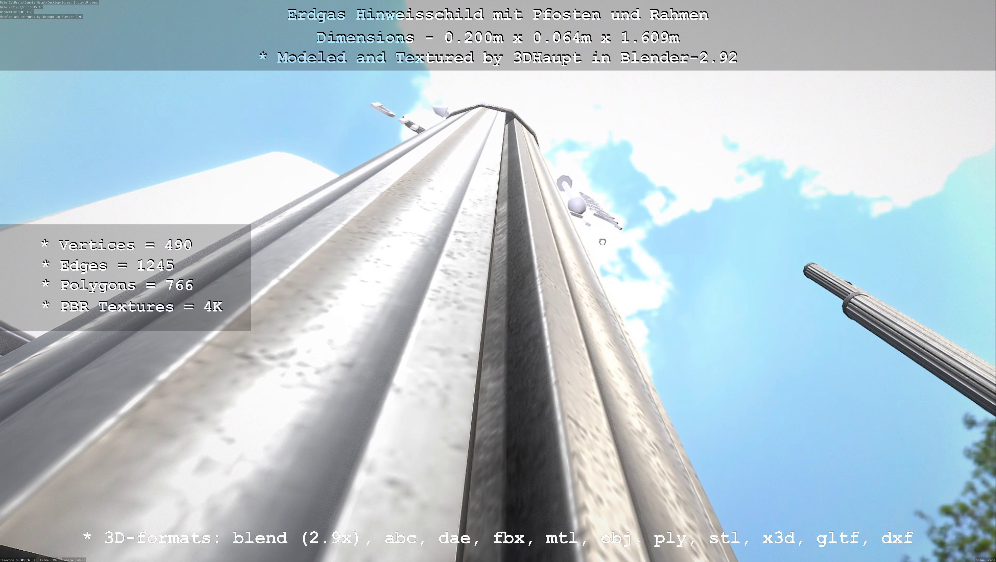 Hinweisschild Erdgas mit Pfosten und Rahmen Low-poly 3D model_87