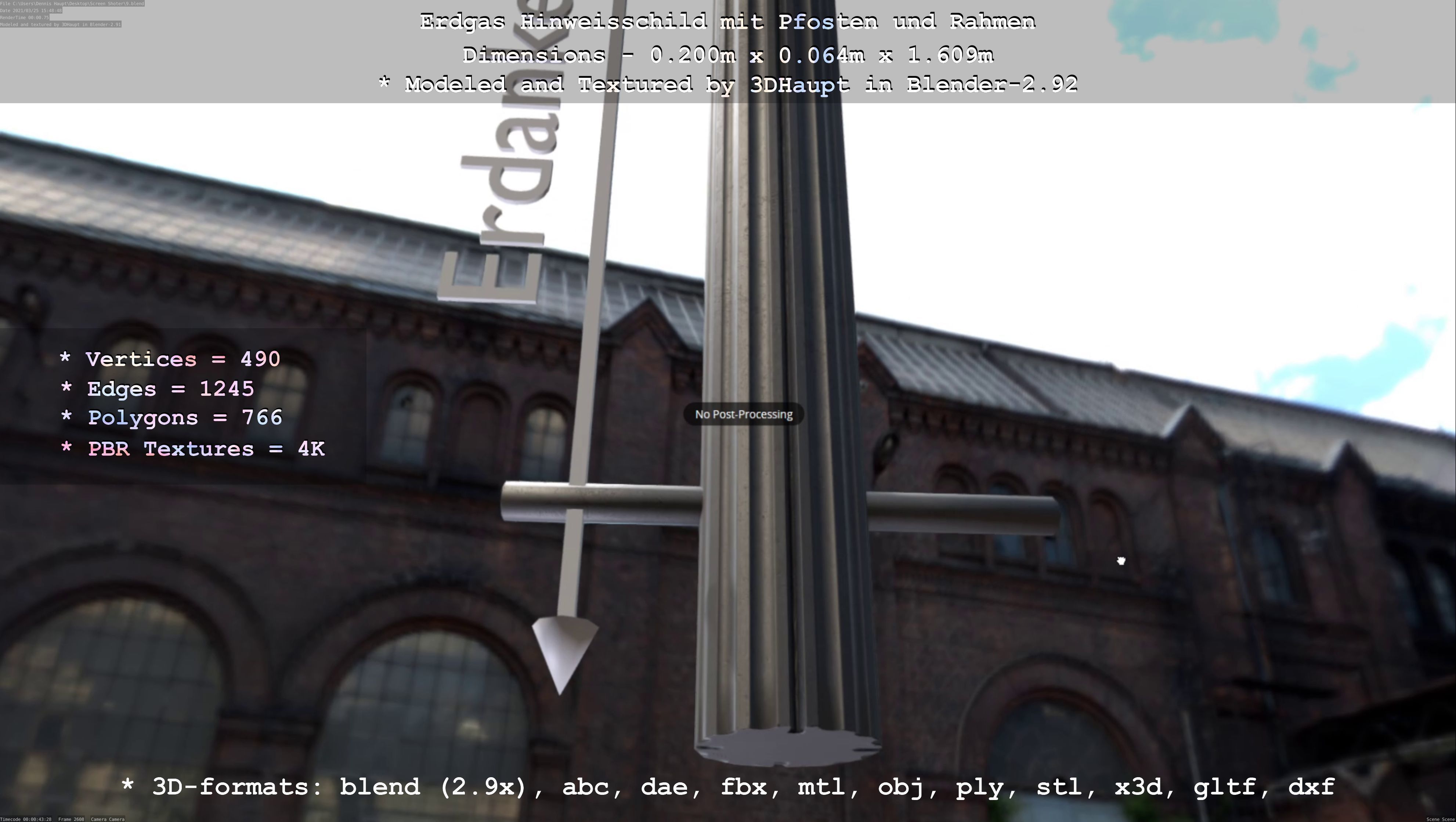 Hinweisschild Erdgas mit Pfosten und Rahmen Low-poly 3D model_97