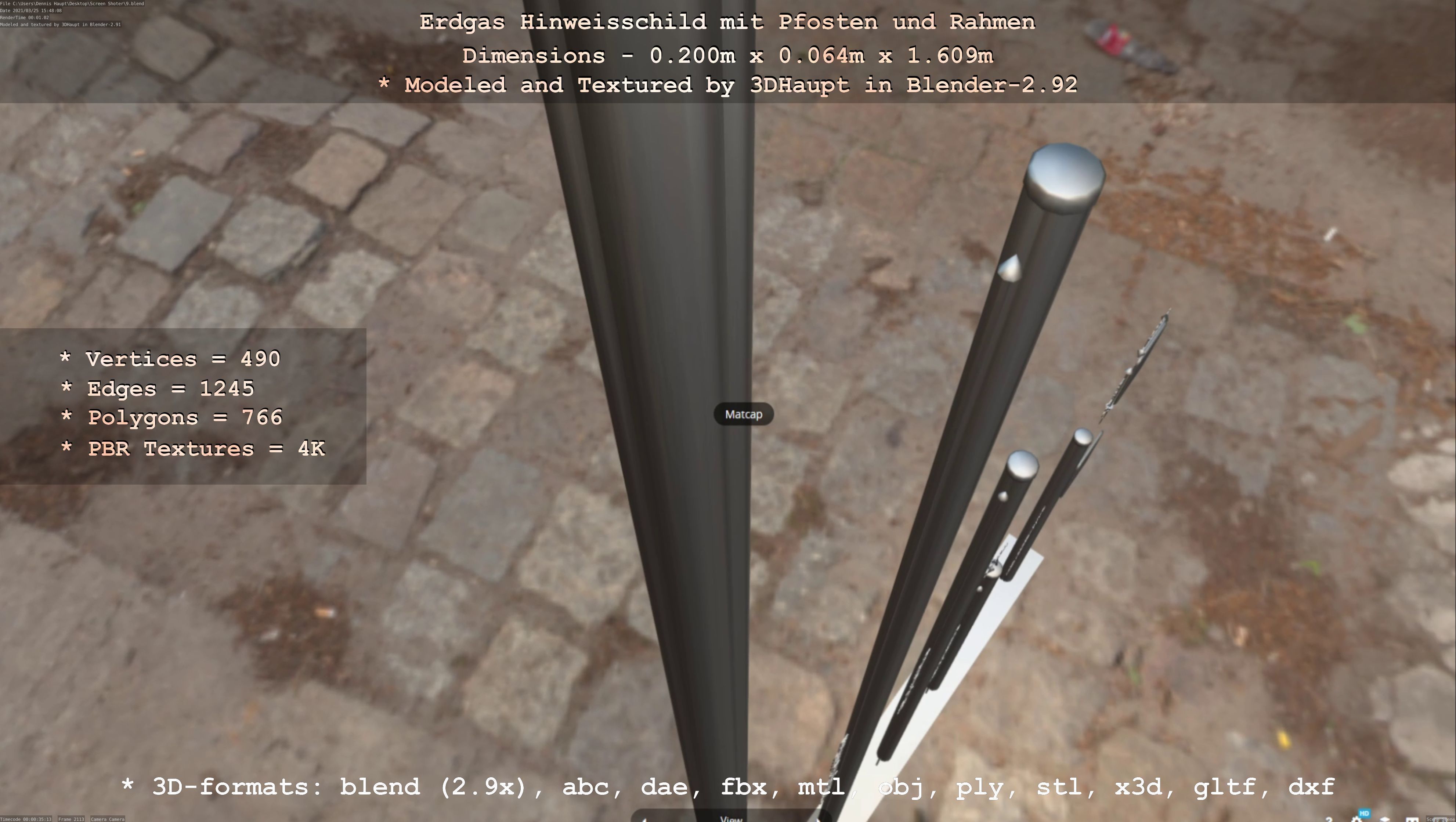 Hinweisschild Erdgas mit Pfosten und Rahmen Low-poly 3D model_73