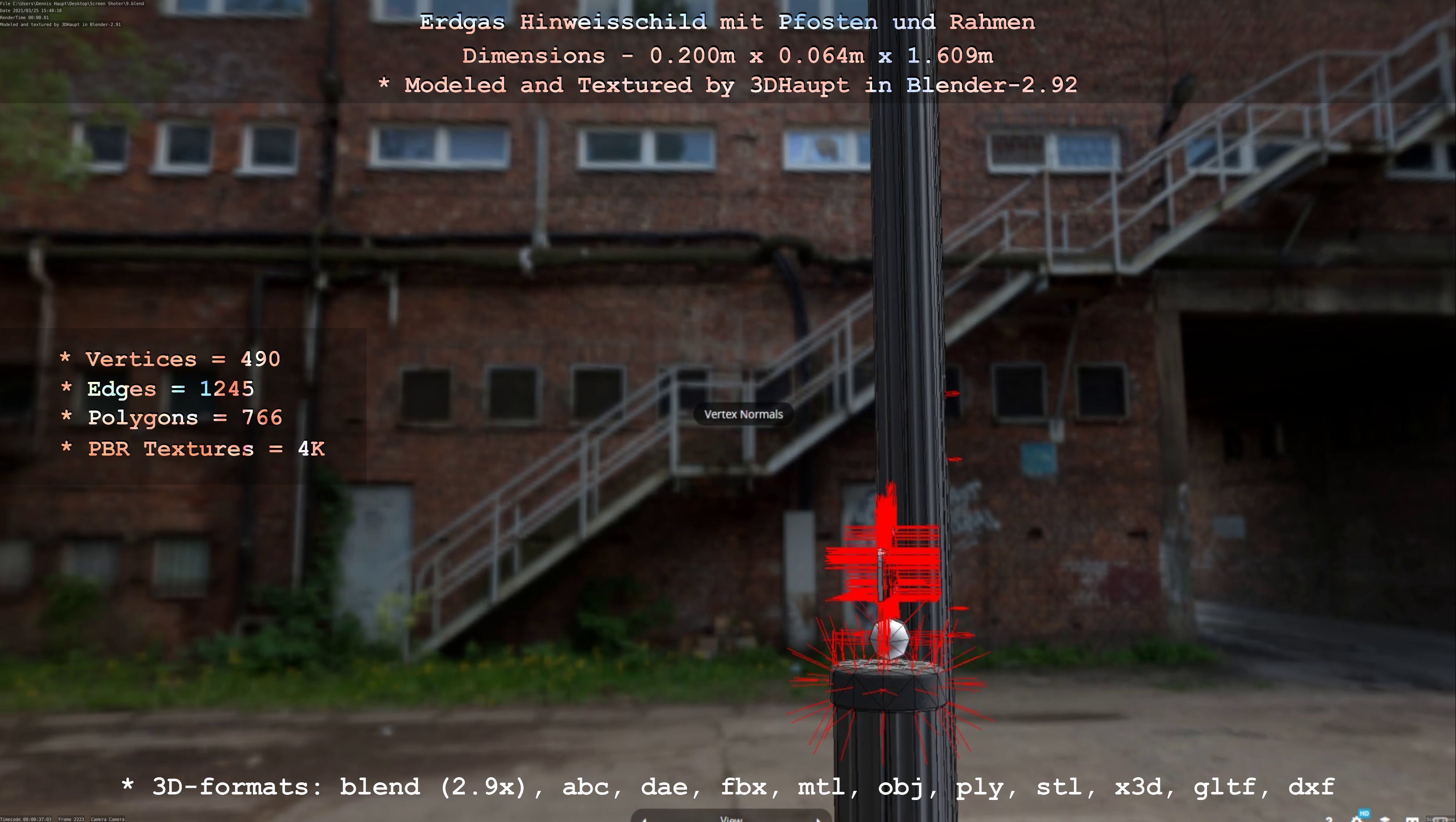 Hinweisschild Erdgas mit Pfosten und Rahmen Low-poly 3D model_51