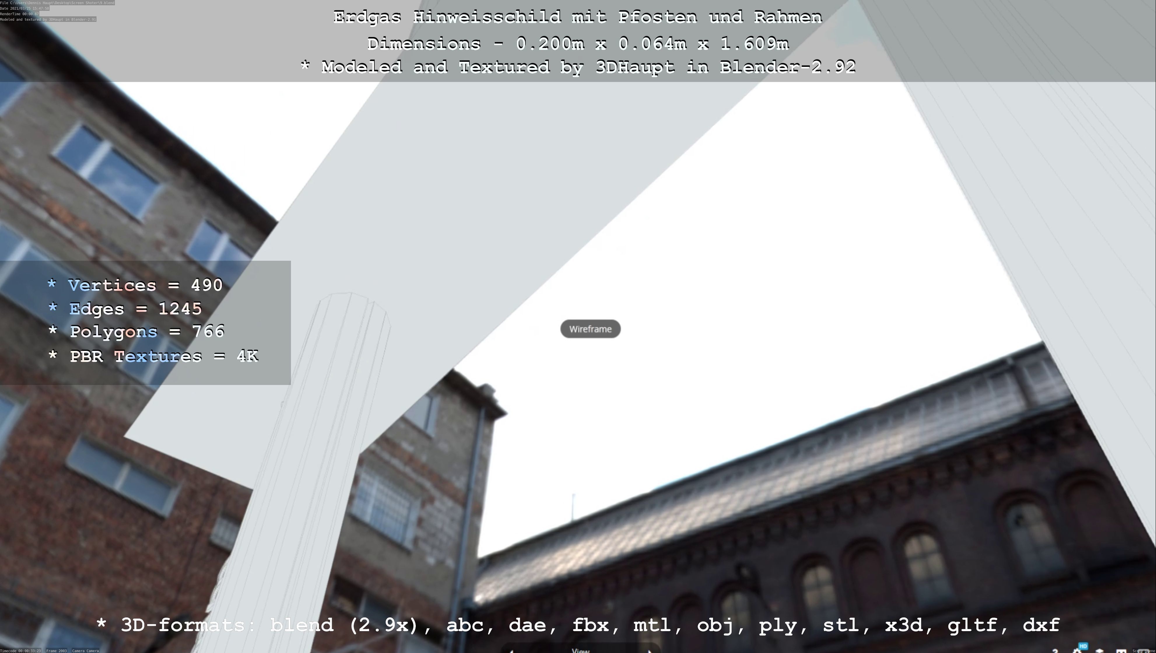 Hinweisschild Erdgas mit Pfosten und Rahmen Low-poly 3D model_44