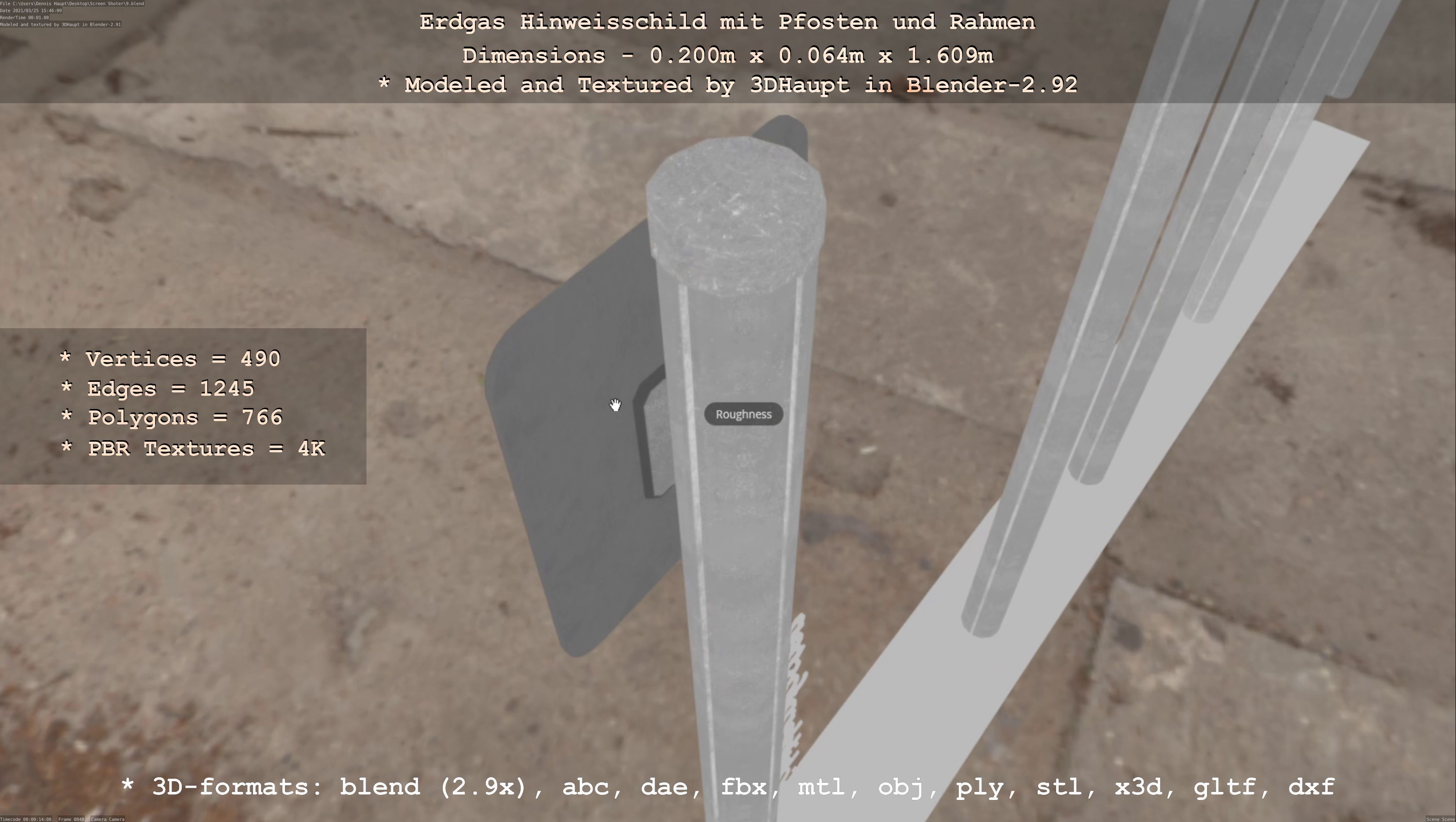 Hinweisschild Erdgas mit Pfosten und Rahmen Low-poly 3D model_28