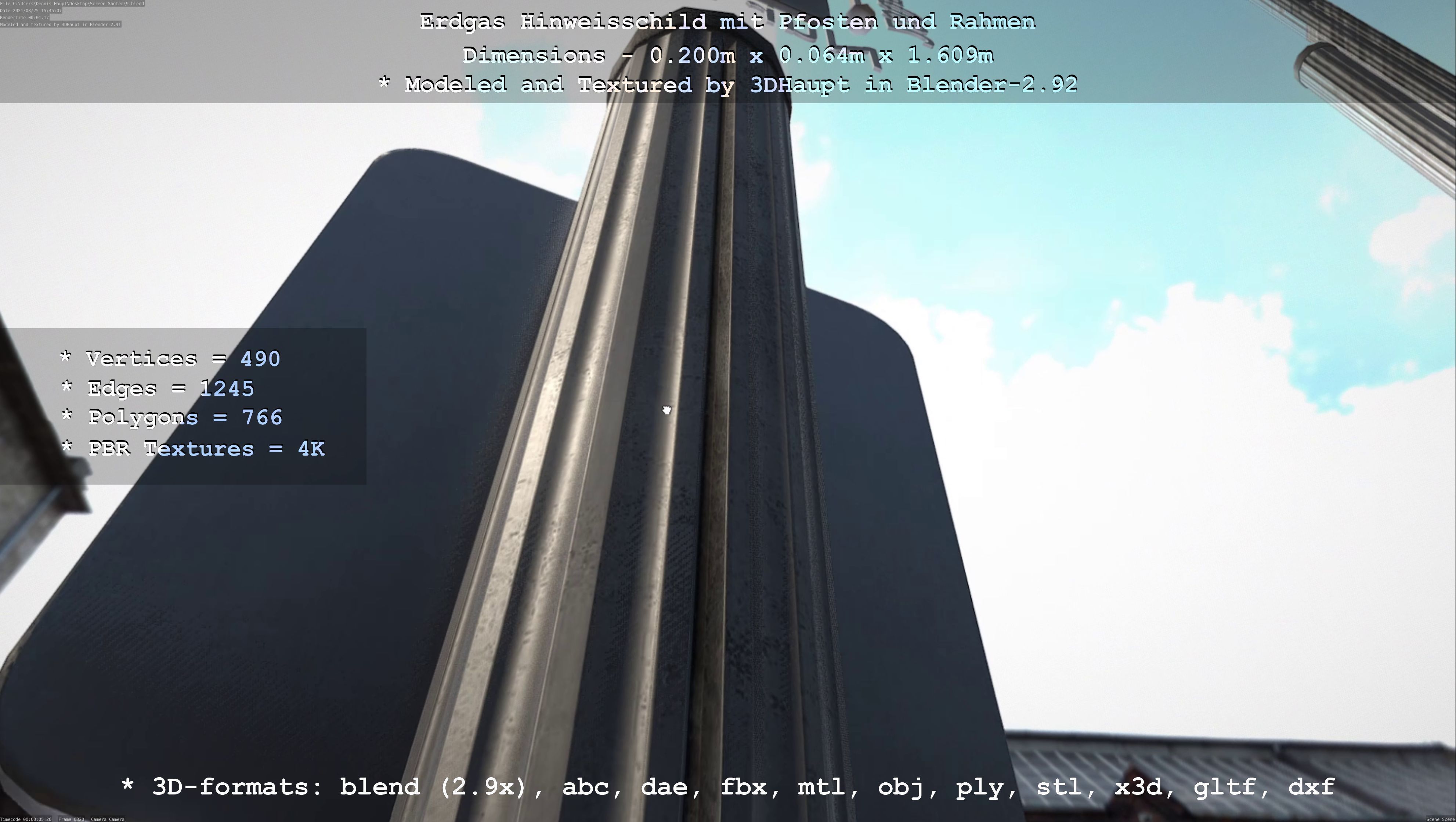 Hinweisschild Erdgas mit Pfosten und Rahmen Low-poly 3D model_21