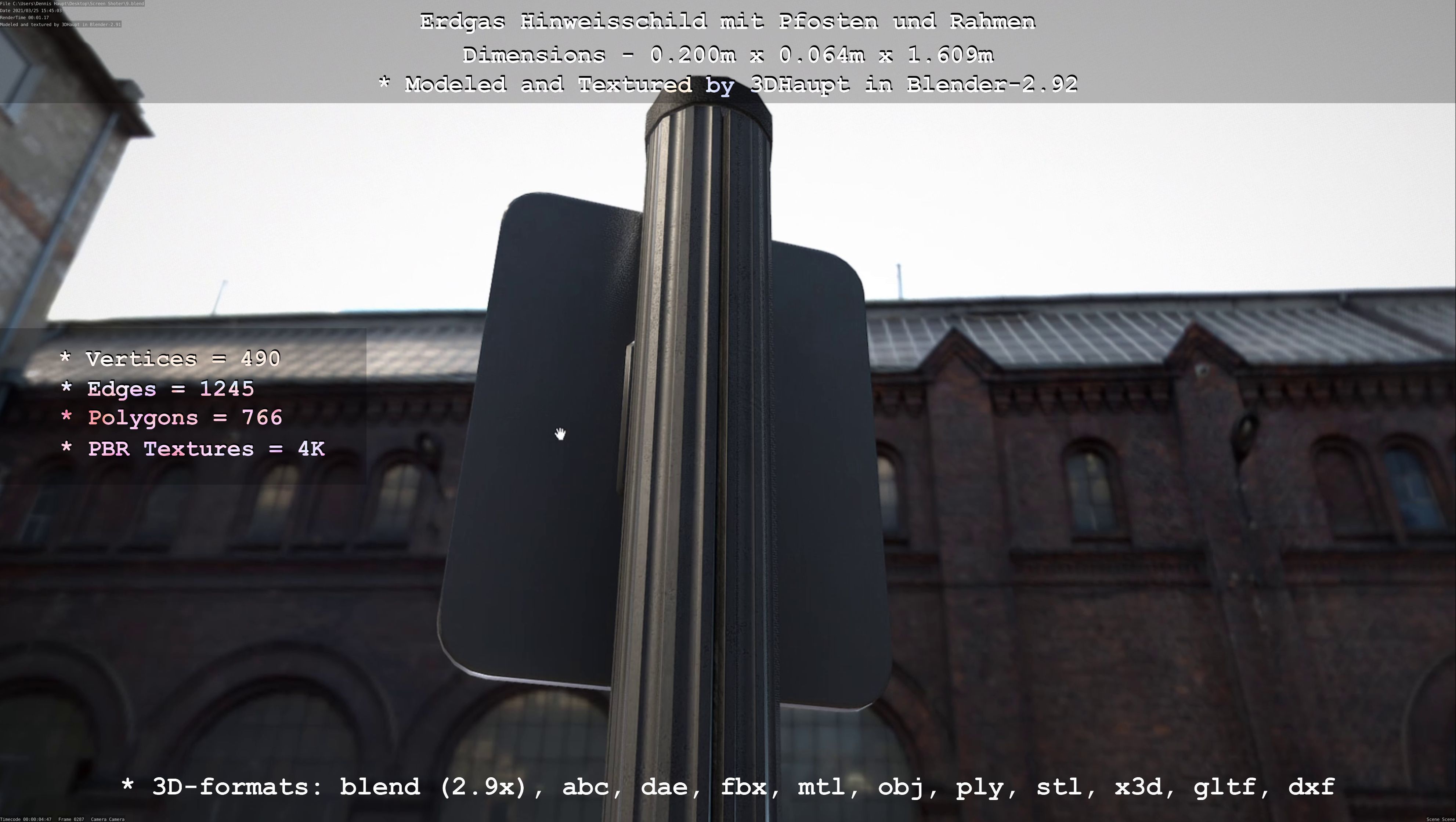 Hinweisschild Erdgas mit Pfosten und Rahmen Low-poly 3D model_64