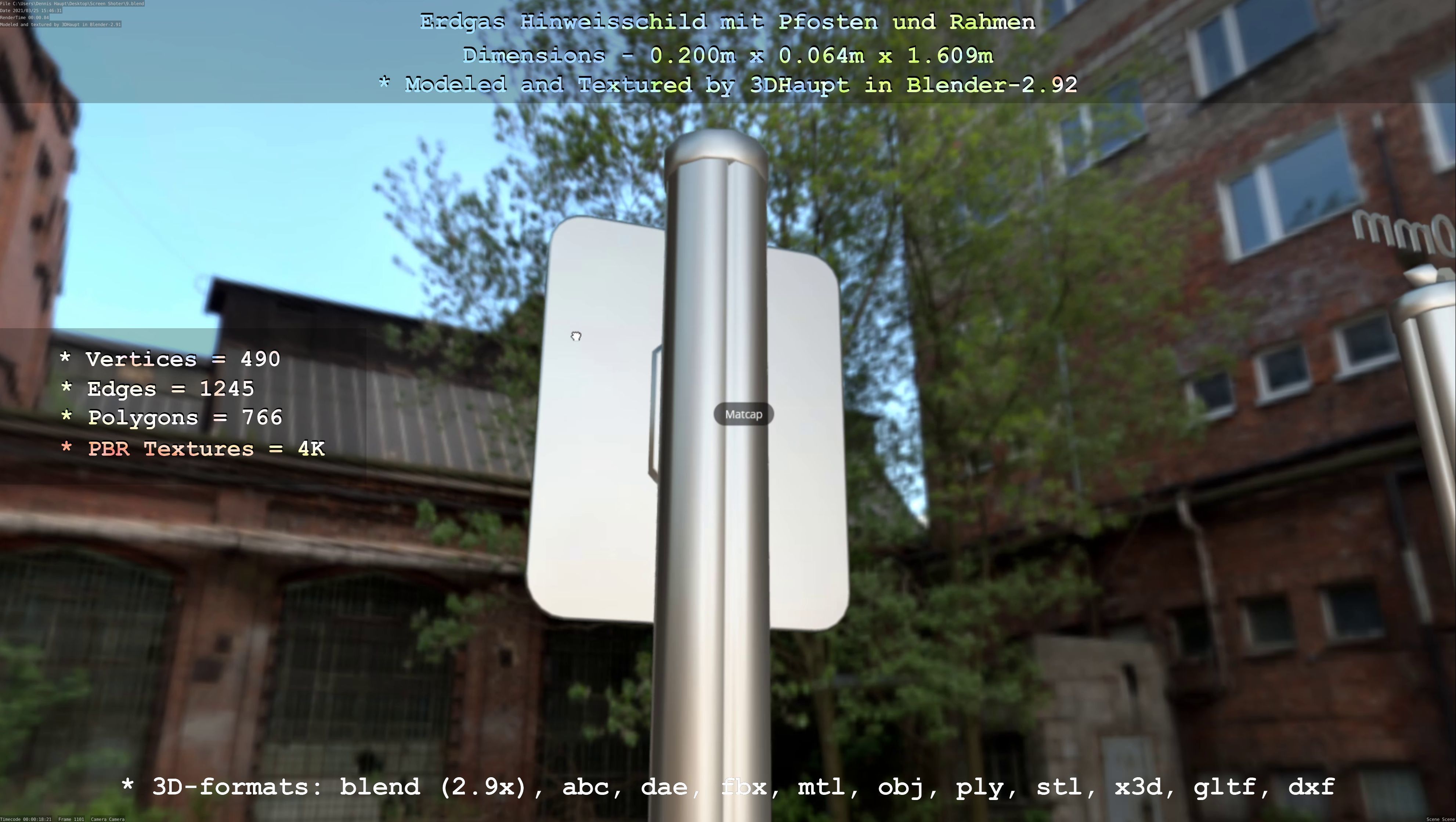 Hinweisschild Erdgas mit Pfosten und Rahmen Low-poly 3D model_67