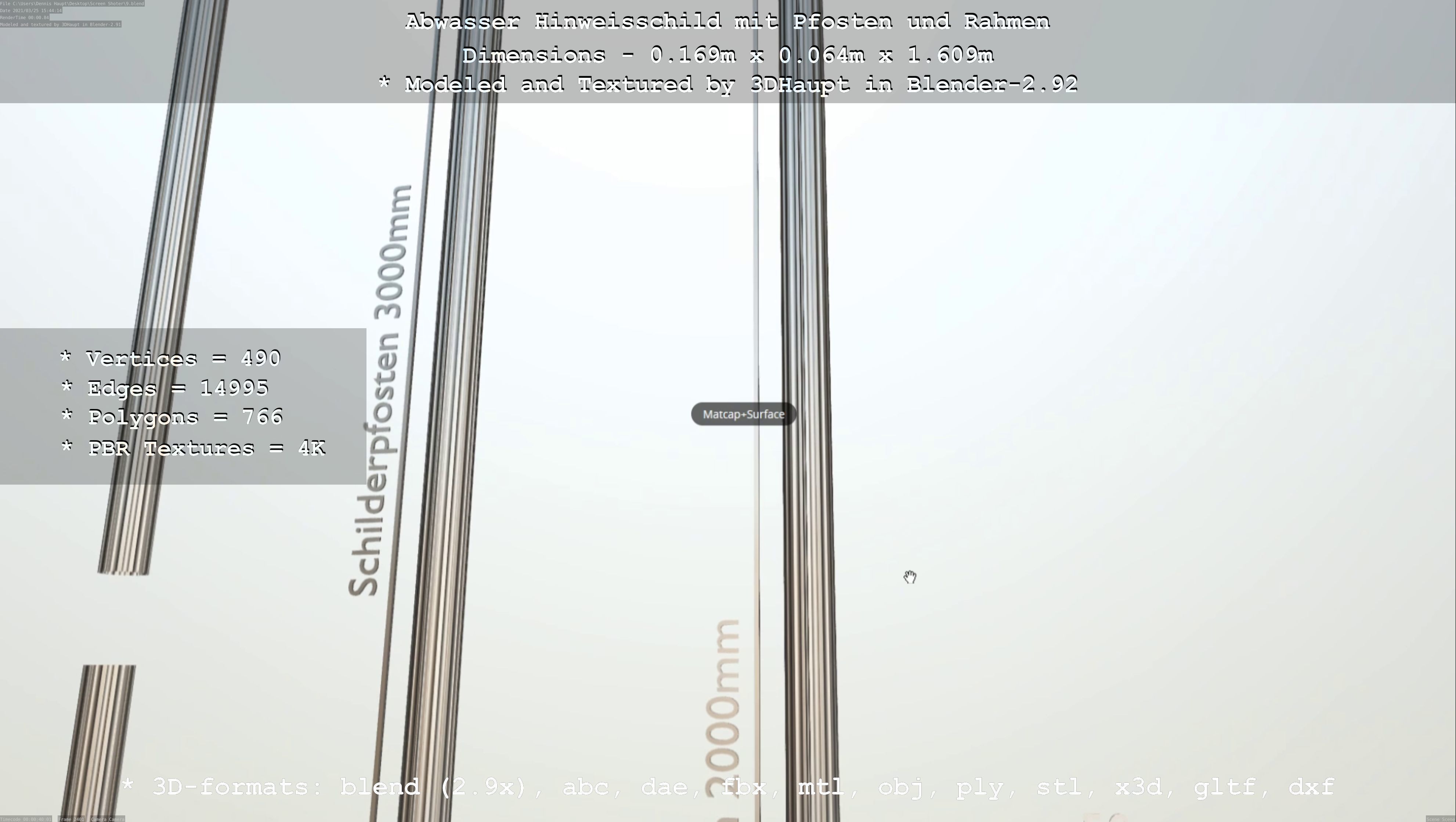 Hinweisschild Abwasser mit Pfosten und Rahmen Low-poly 3D model_72