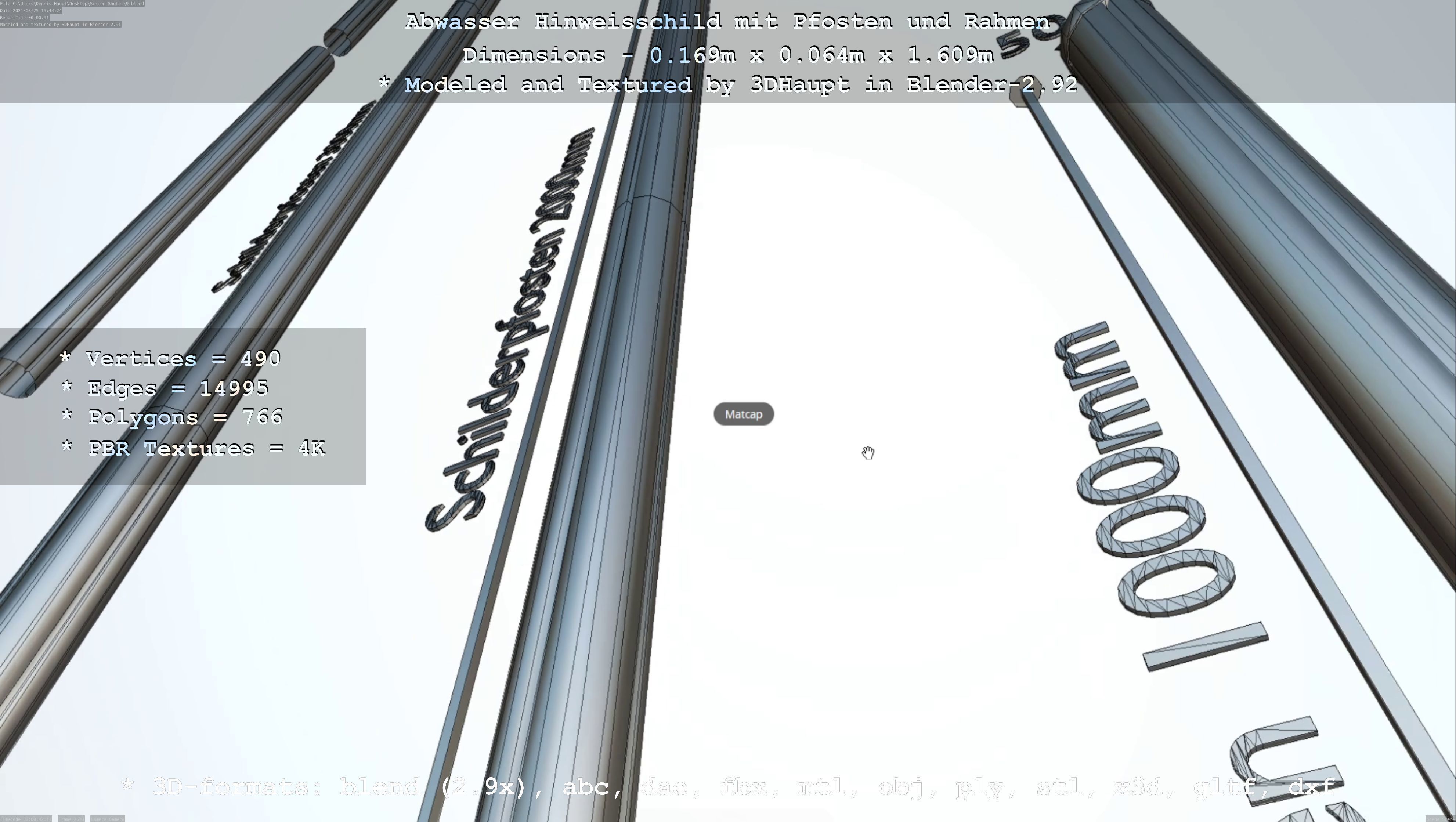 Hinweisschild Abwasser mit Pfosten und Rahmen Low-poly 3D model_83