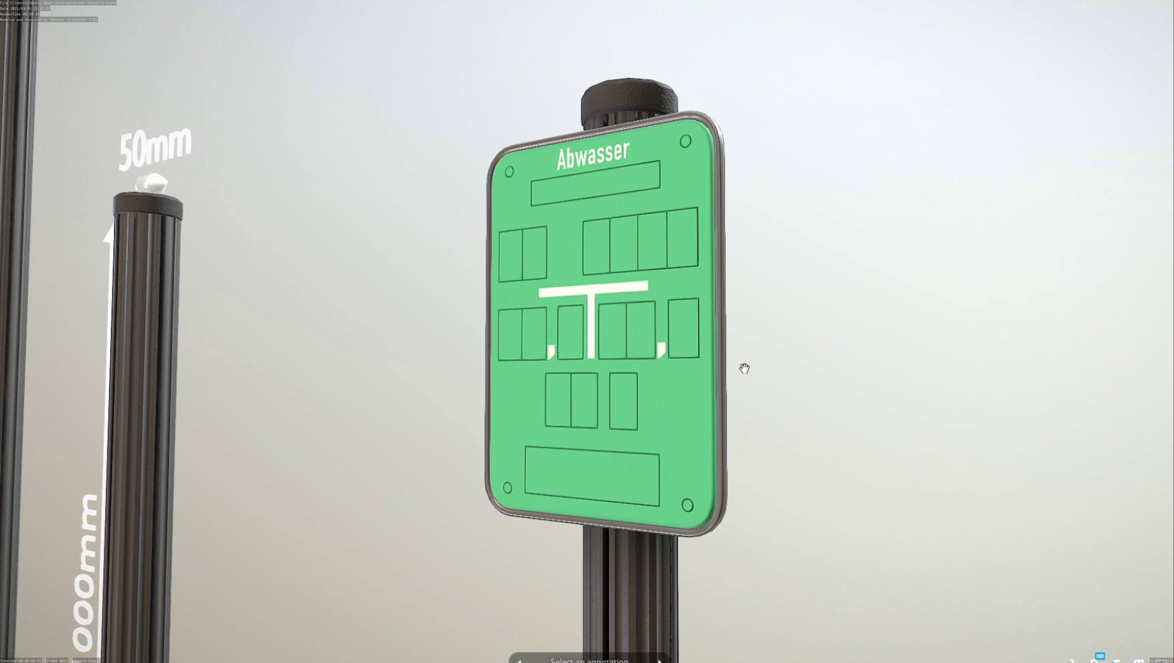 Hinweisschild Abwasser mit Pfosten und Rahmen Low-poly 3D model_32