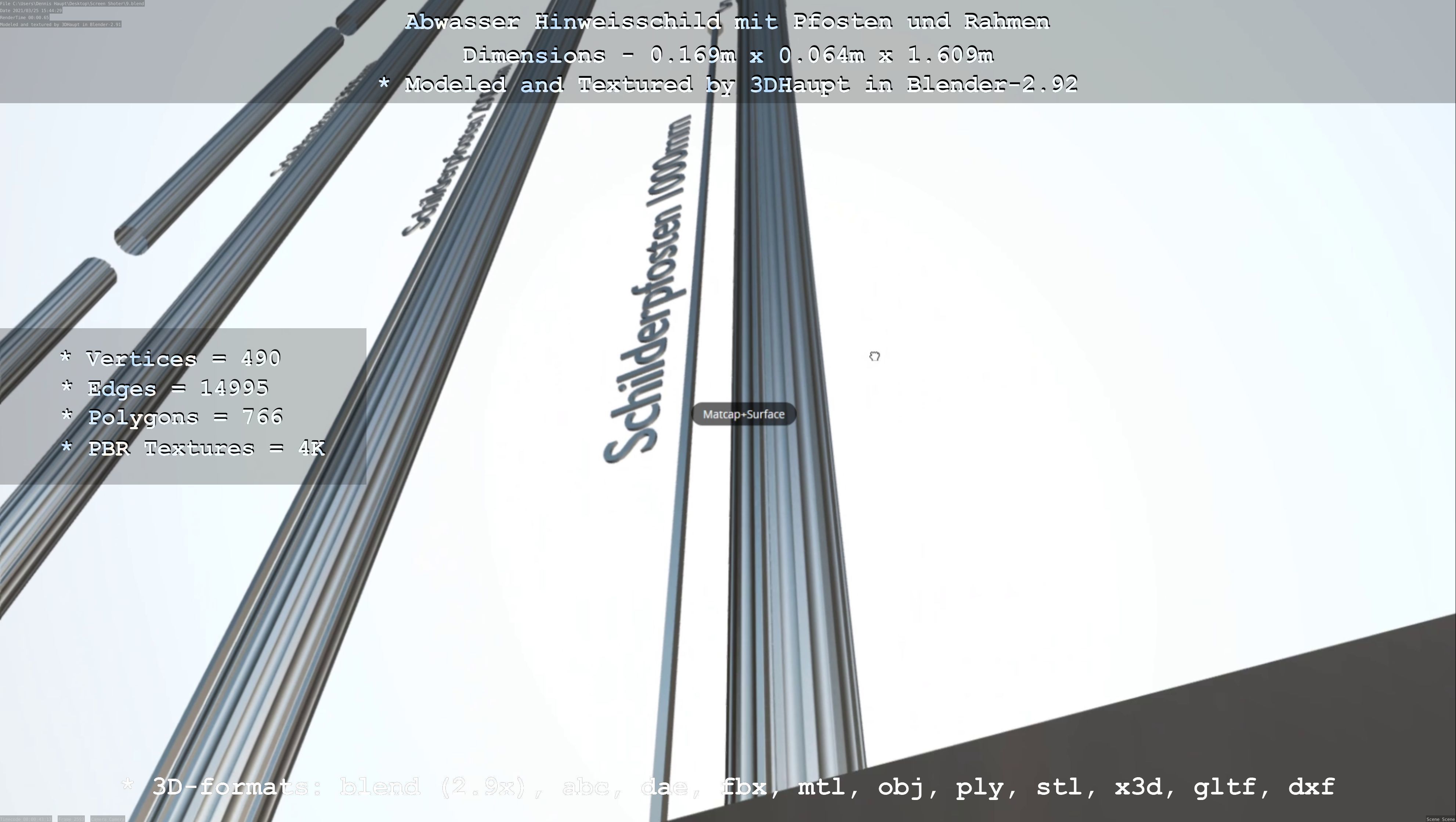 Hinweisschild Abwasser mit Pfosten und Rahmen Low-poly 3D model_79