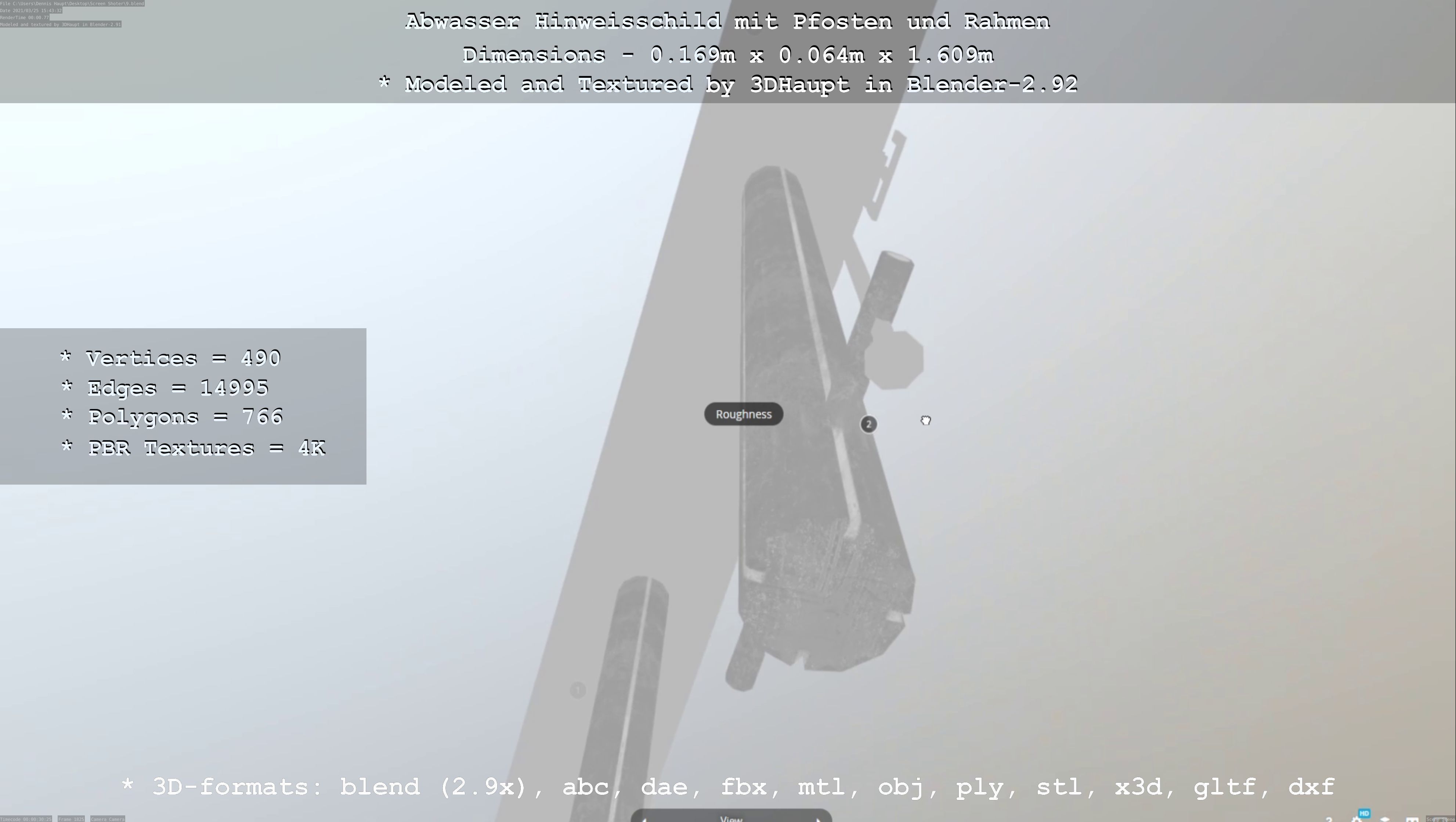 Hinweisschild Abwasser mit Pfosten und Rahmen Low-poly 3D model_53