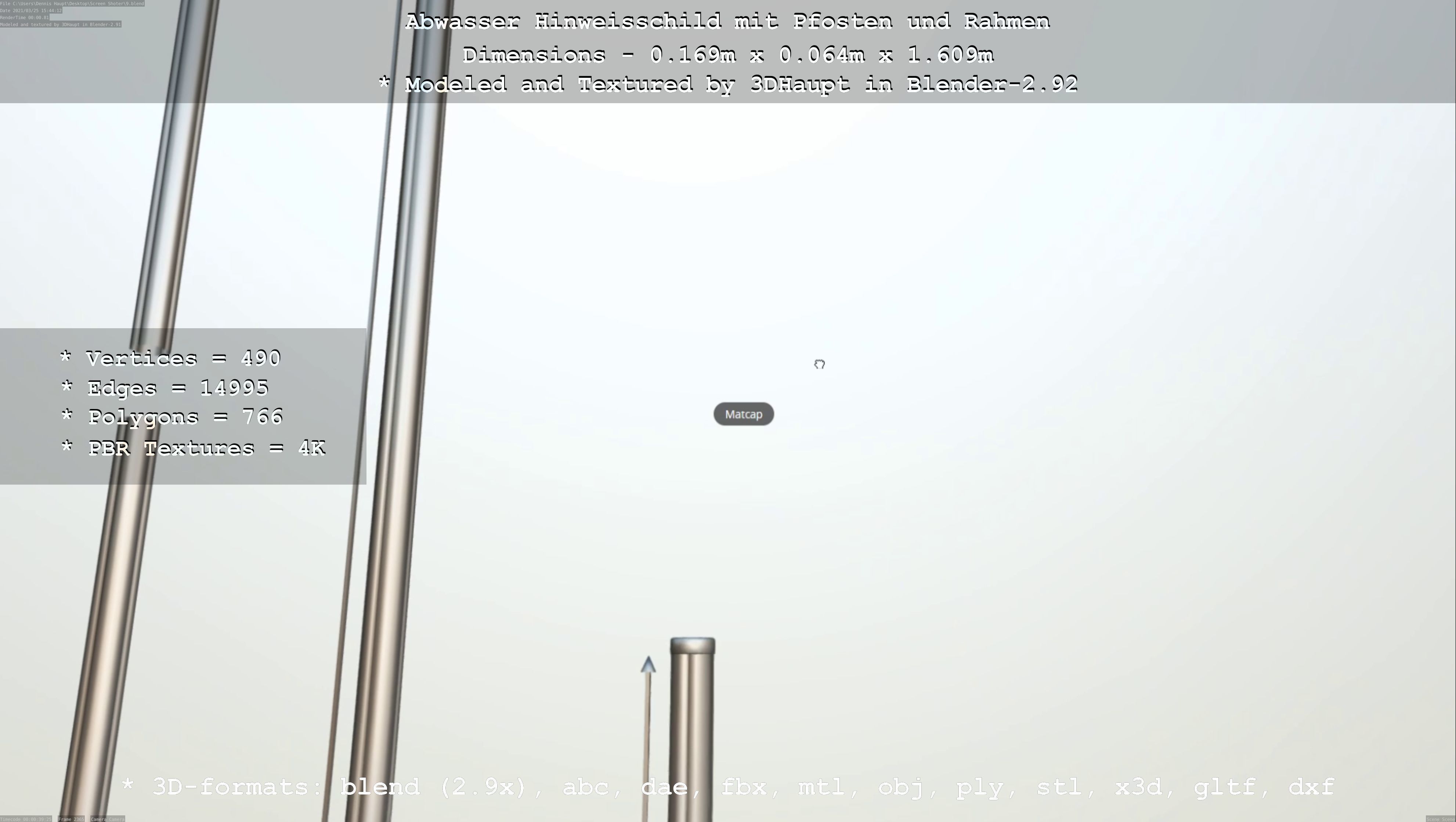 Hinweisschild Abwasser mit Pfosten und Rahmen Low-poly 3D model_67