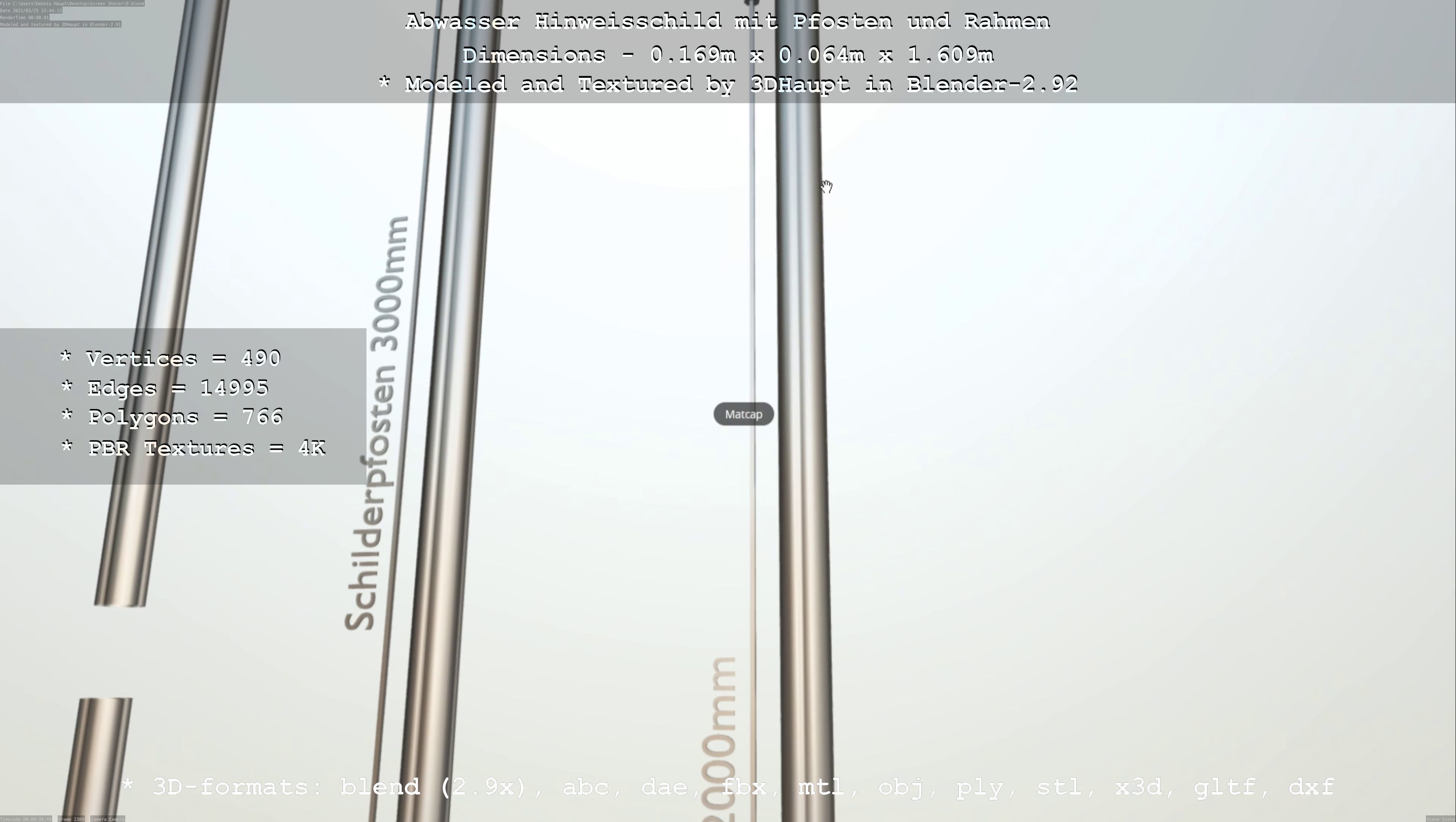 Hinweisschild Abwasser mit Pfosten und Rahmen Low-poly 3D model_70