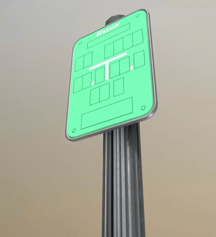 Hinweisschild Abwasser mit Pfosten und Rahmen Low-poly 3D model_0