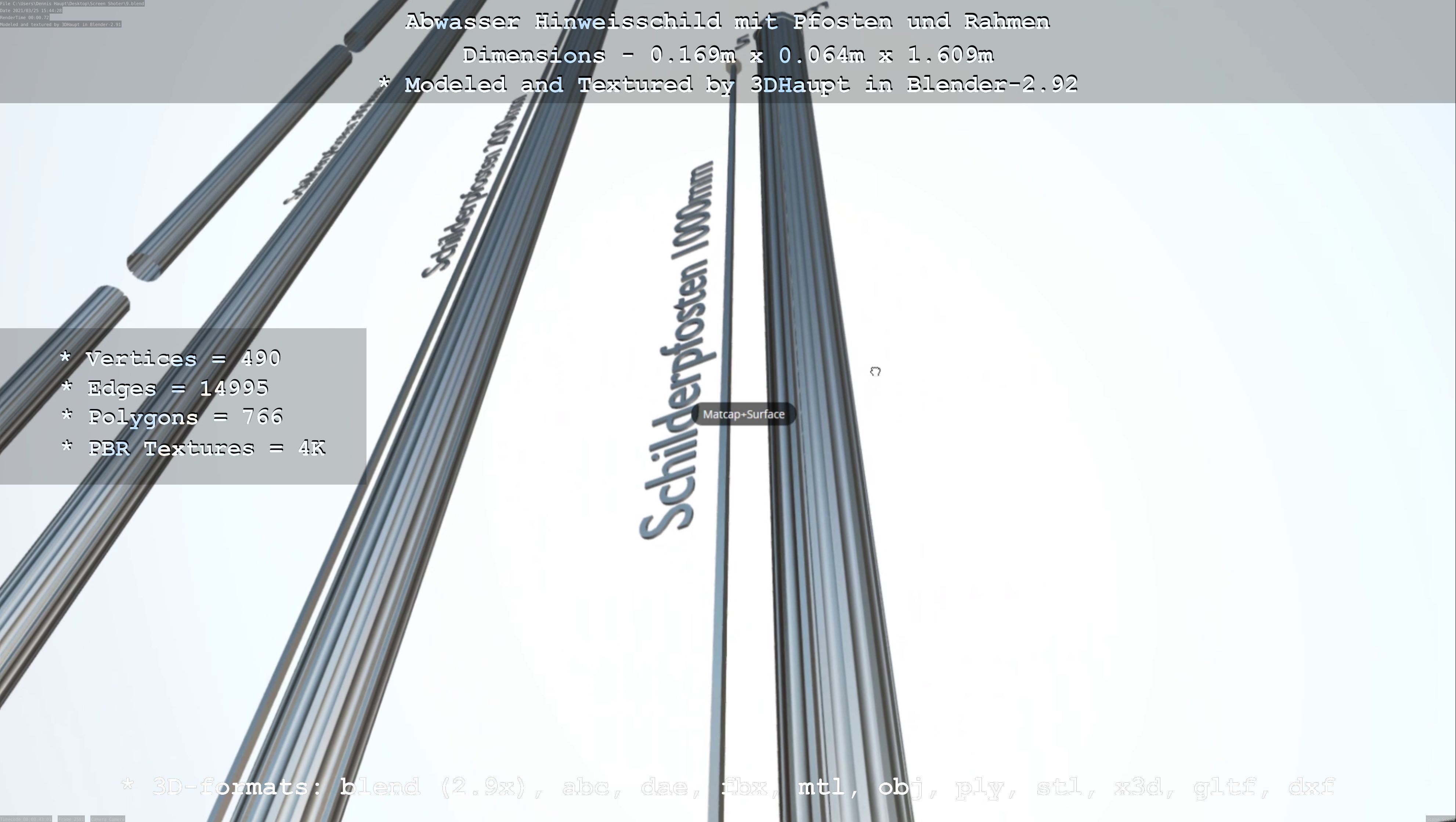 Hinweisschild Abwasser mit Pfosten und Rahmen Low-poly 3D model_87