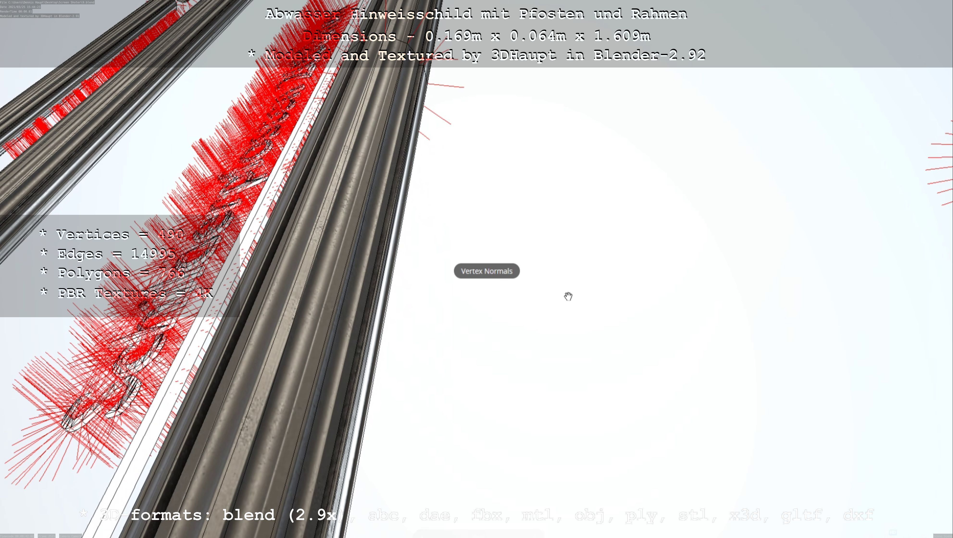 Hinweisschild Abwasser mit Pfosten und Rahmen Low-poly 3D model_76