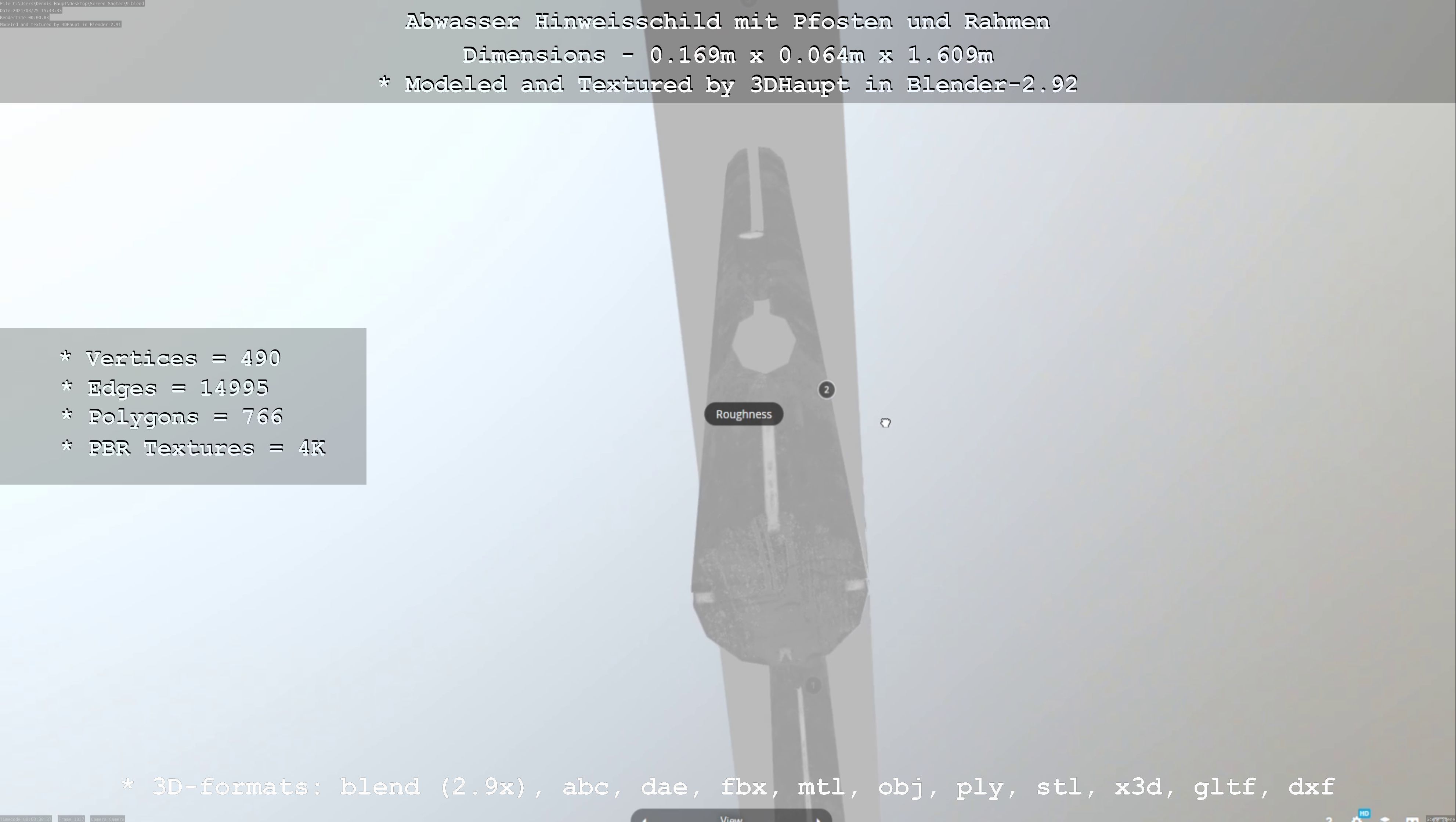 Hinweisschild Abwasser mit Pfosten und Rahmen Low-poly 3D model_48