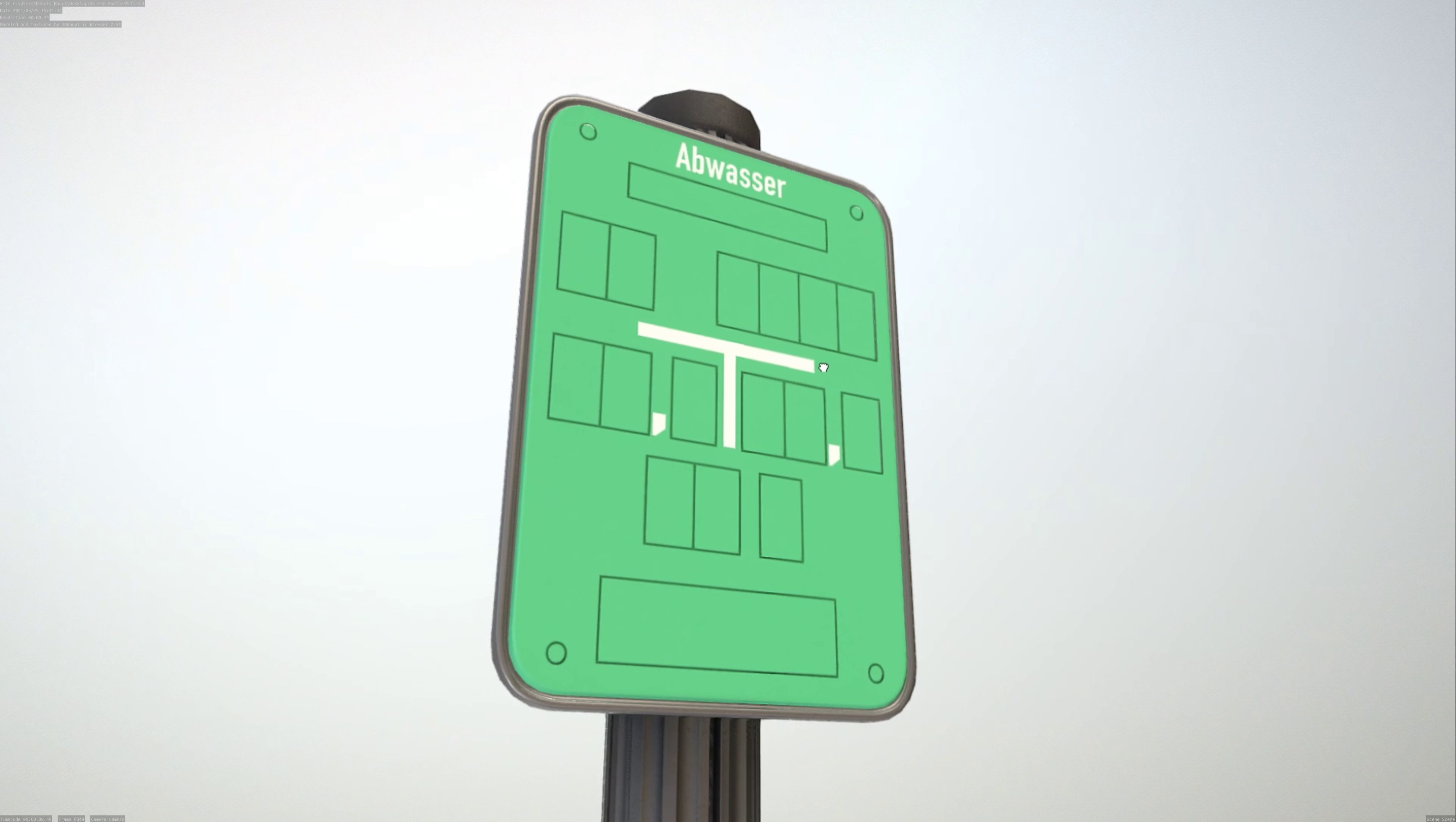 Hinweisschild Abwasser mit Pfosten und Rahmen Low-poly 3D model_34