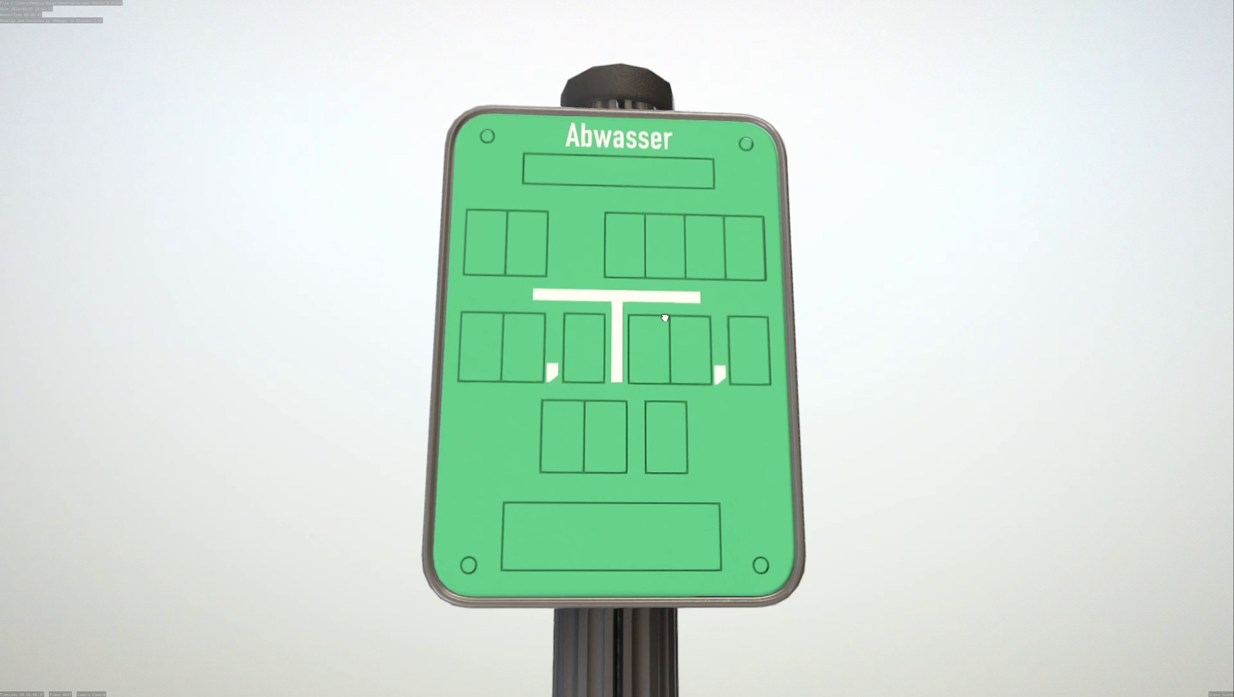 Hinweisschild Abwasser mit Pfosten und Rahmen Low-poly 3D model_33