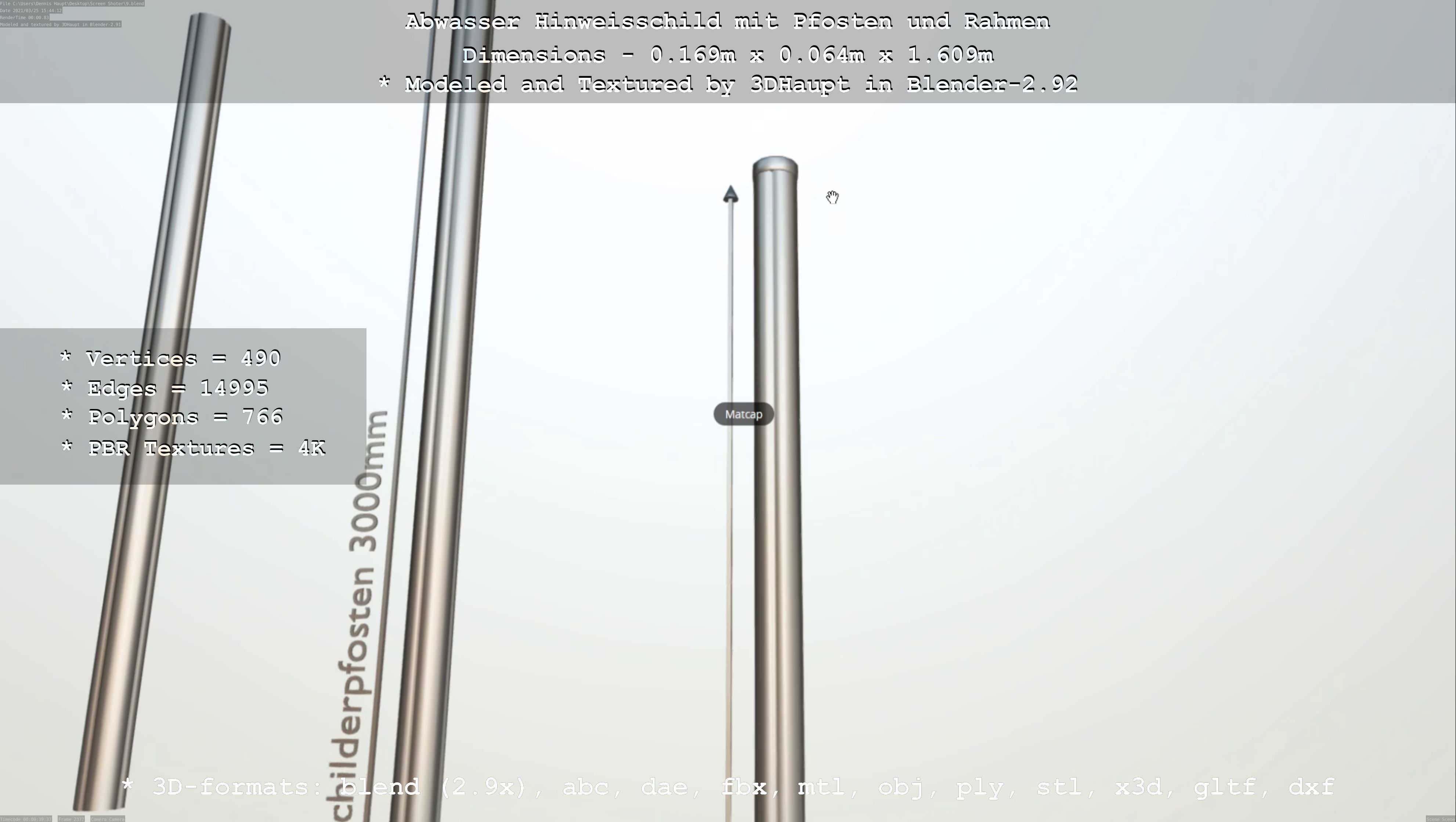 Hinweisschild Abwasser mit Pfosten und Rahmen Low-poly 3D model_62