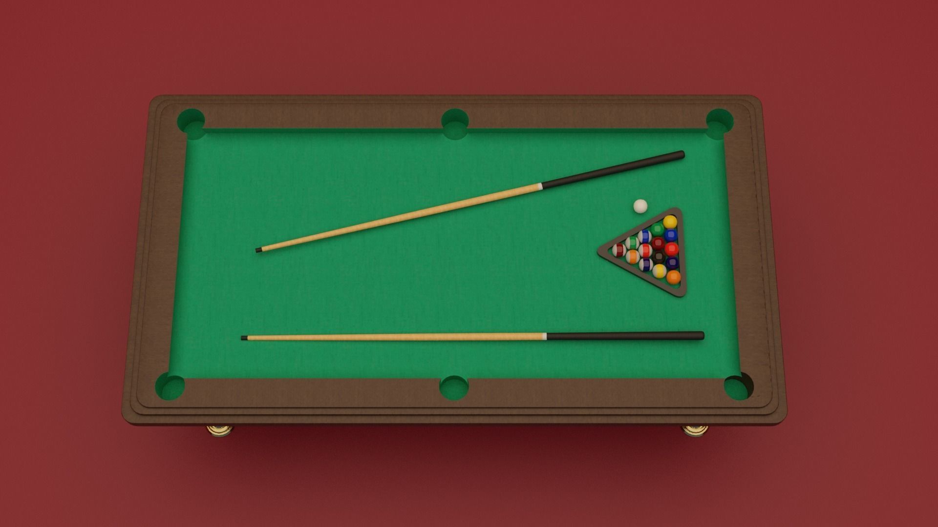 Billiard pool table and cues 3D model_1
