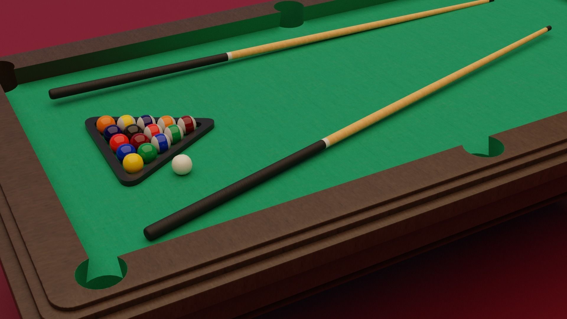 Billiard pool table and cues 3D model_3