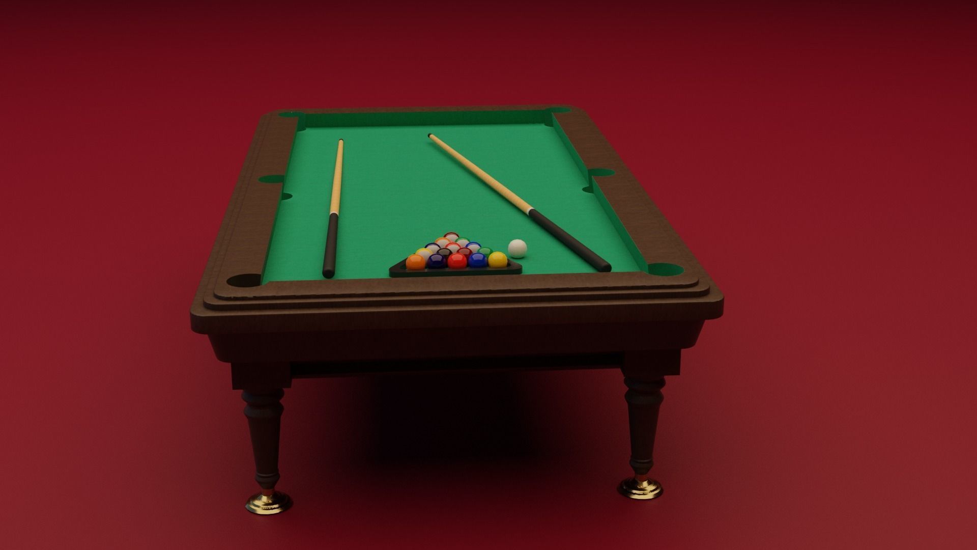 Billiard pool table and cues 3D model_2