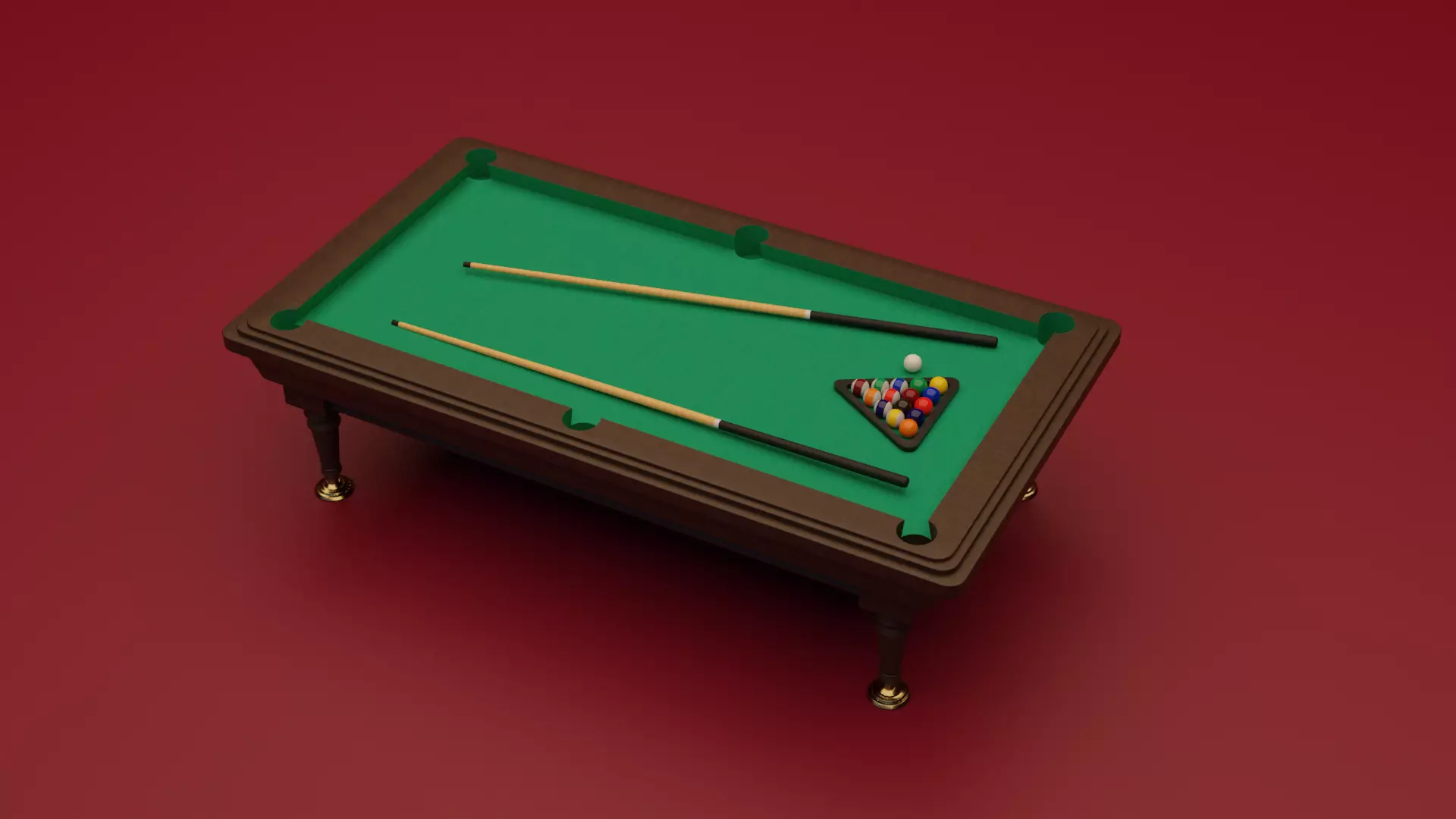 Billiard pool table and cues 3D model_0