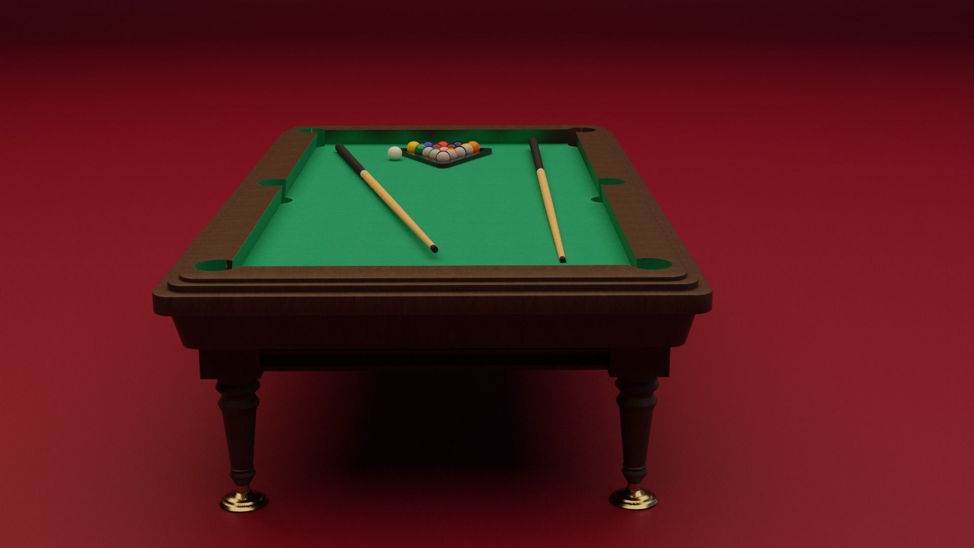 Billiard pool table and cues 3D model_4