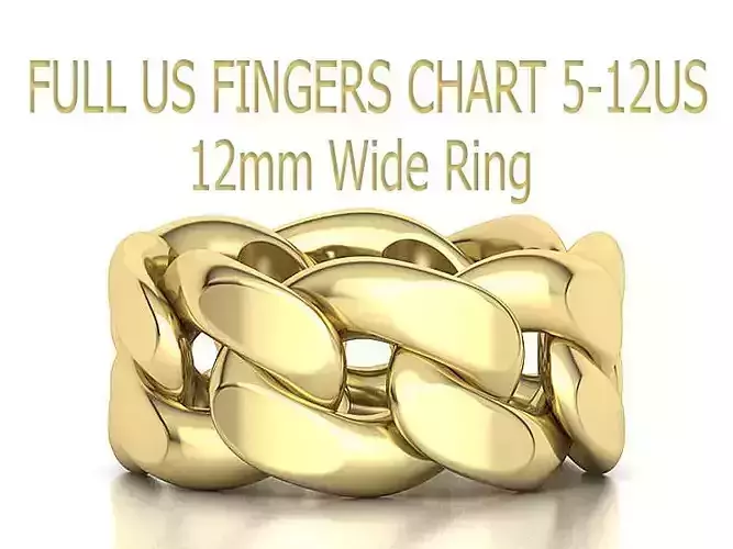 Cuban Link Chain Ring 12mm Wide ALL US-Chart FINGER SIZES